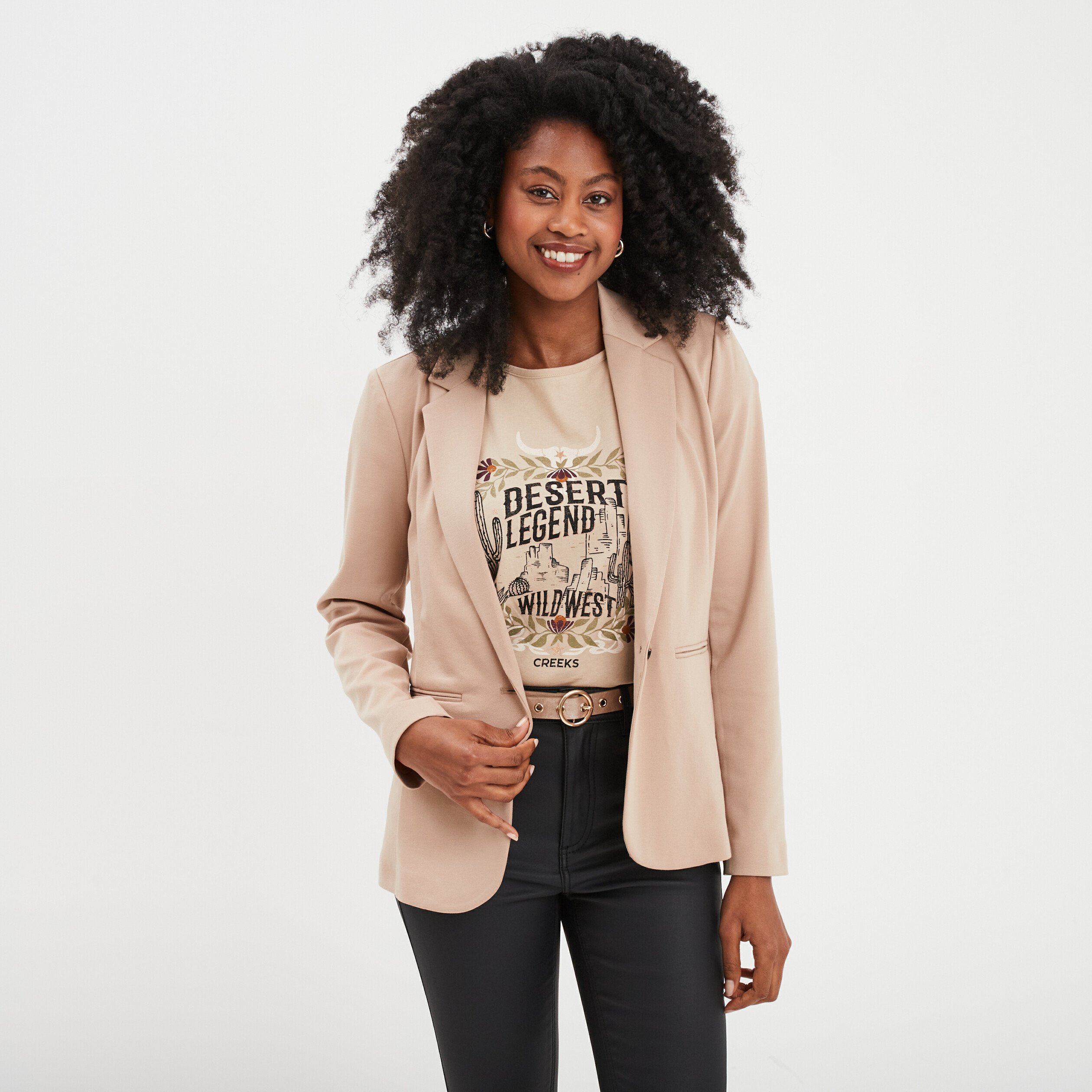 veste blazer droite boutonnee 2 poches sable femme Veste blazer droite boutonnée 2 poches sable femme