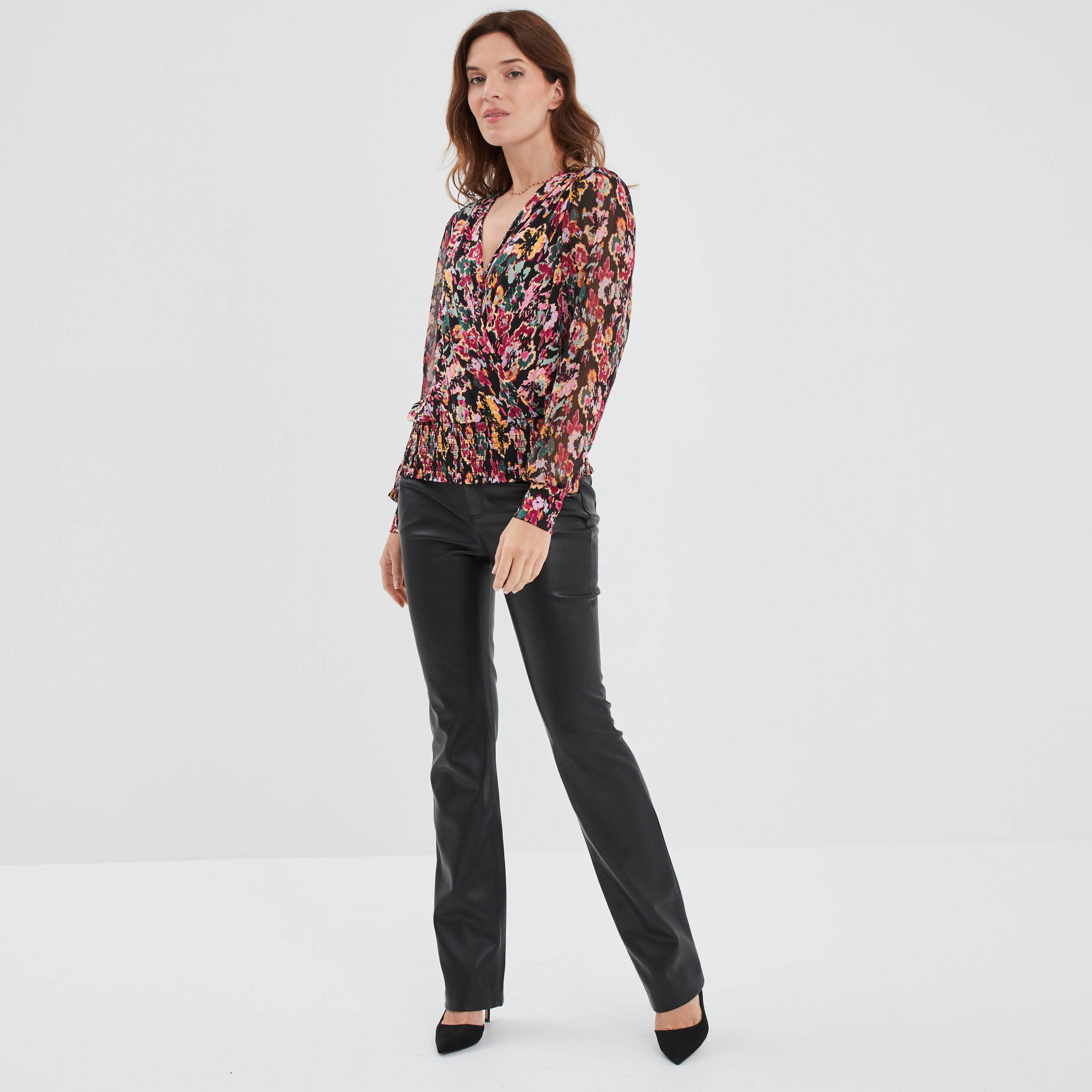 pantalon droit simili cuir noir femme Pantalon droit simili cuir noir femme