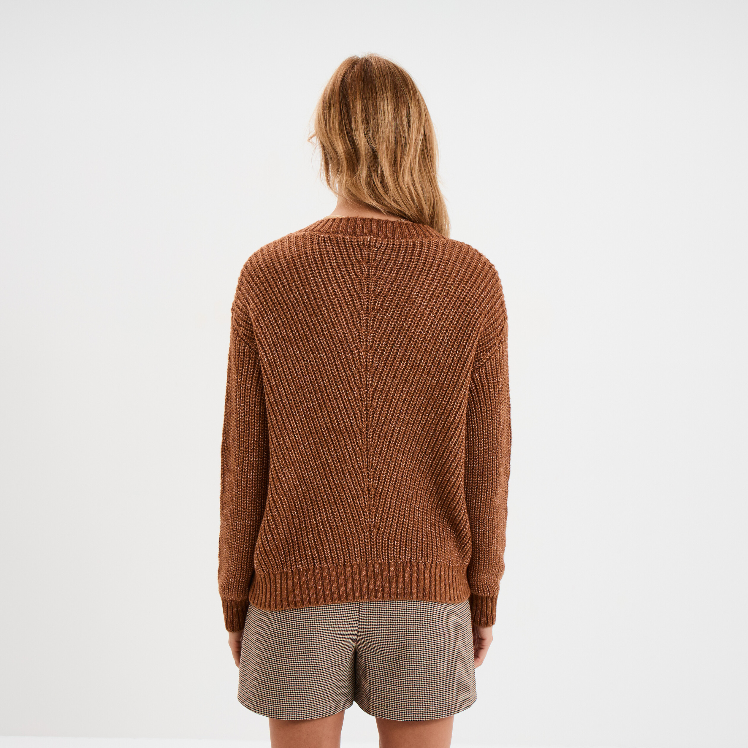 Pull col en V camel femme | La Halle