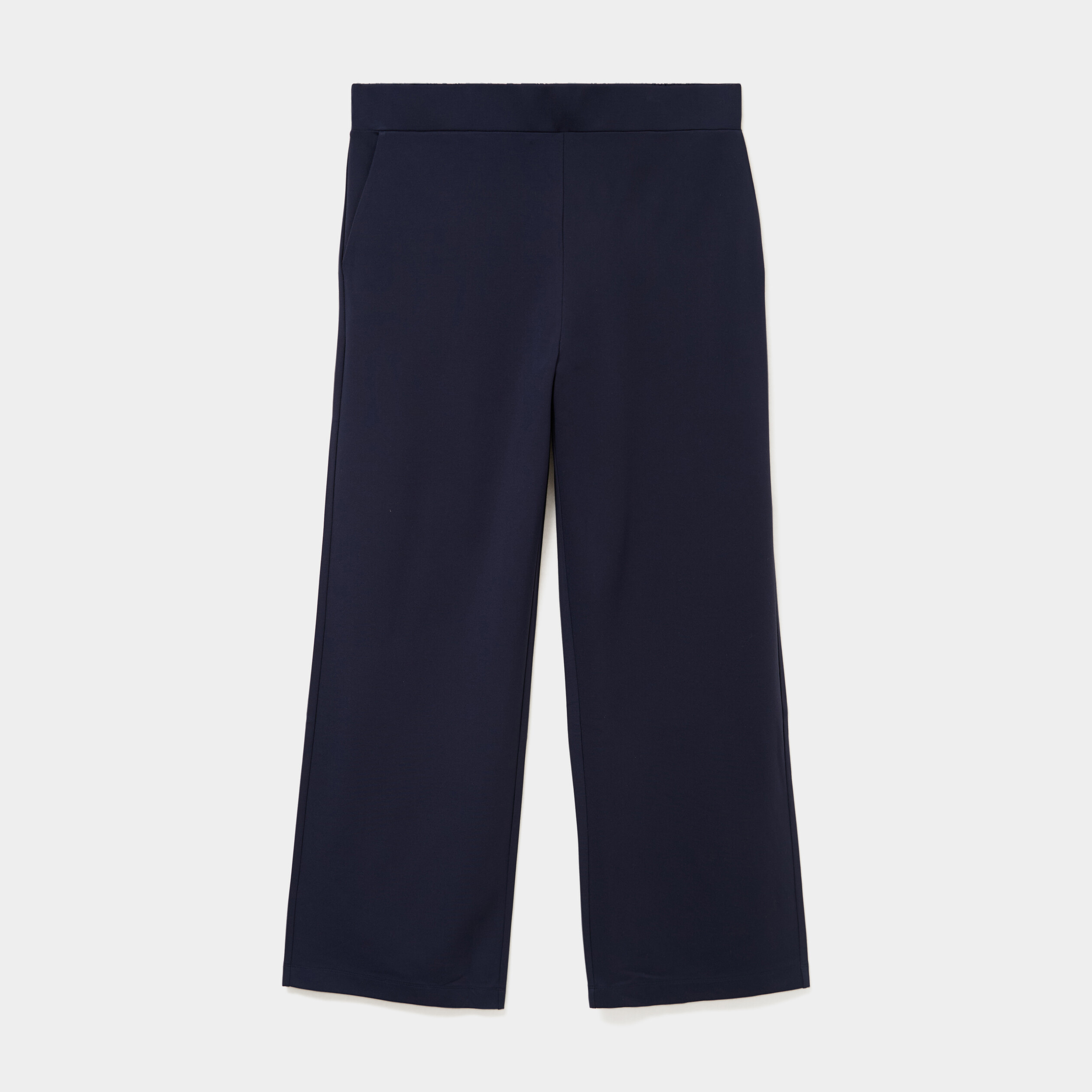 Pantalon large taille haute bleu fonc&eacute; femme grande taille