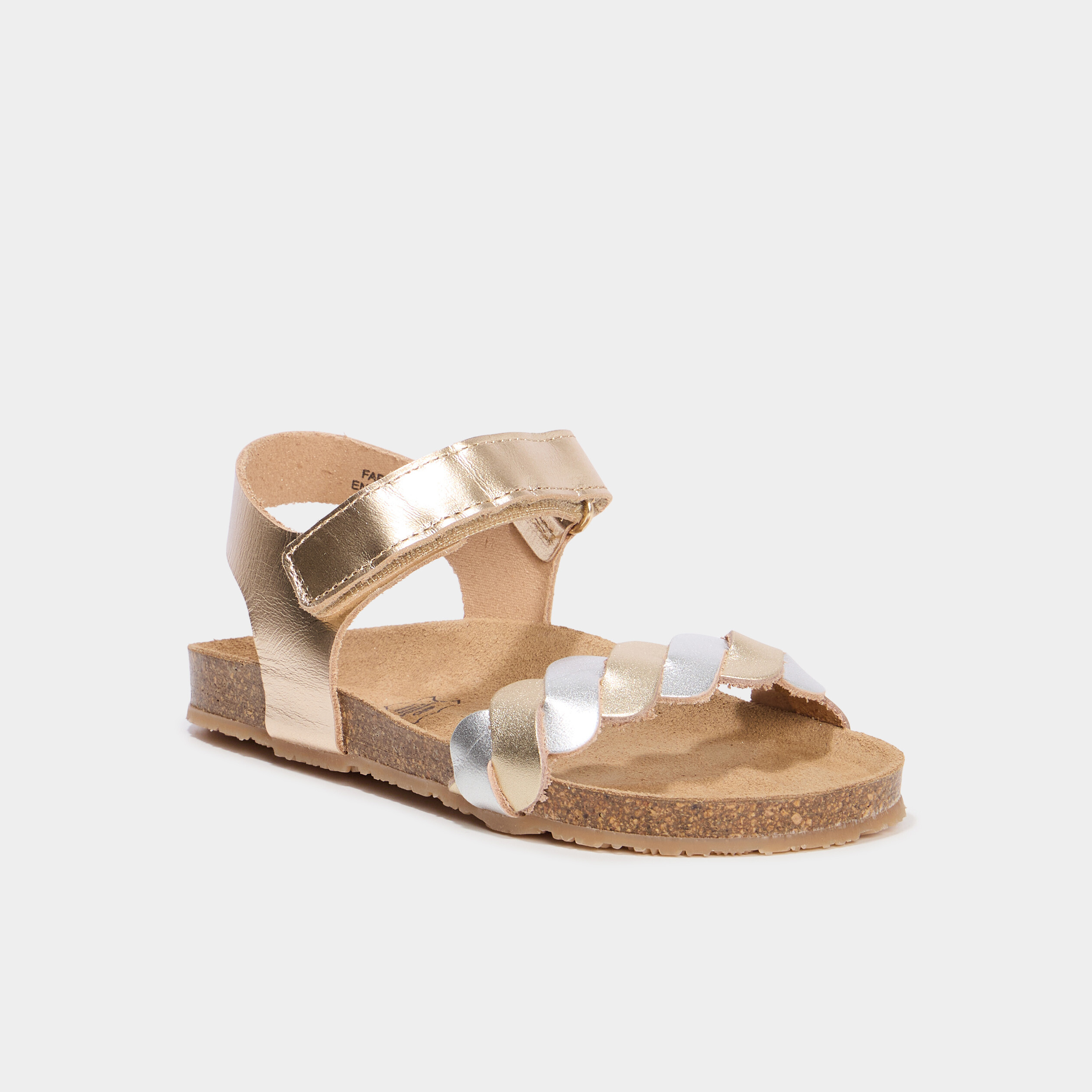 sandales brides tressees en cuir jaune or fille Sandales brides tressées en cuir jaune or fille