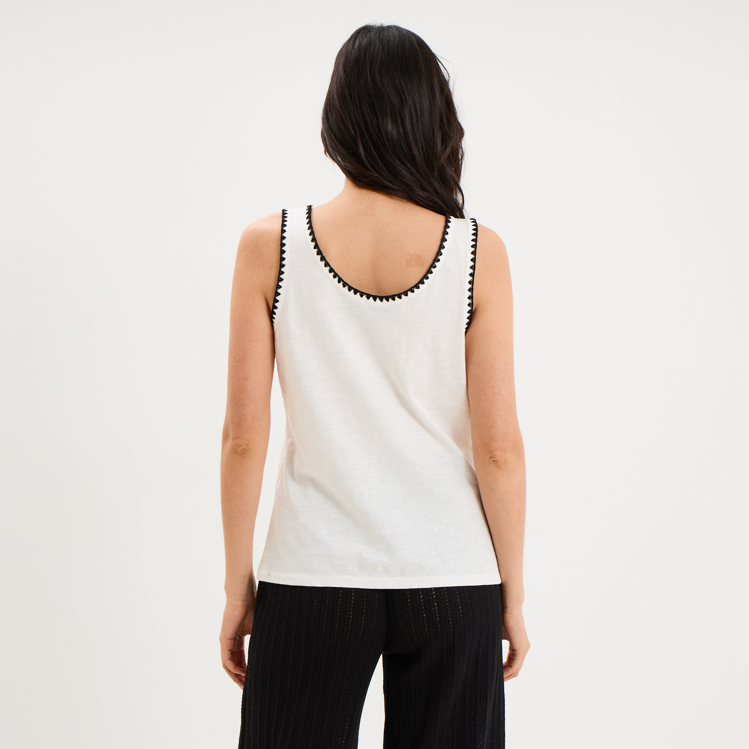 D&eacute;bardeur cintr&eacute; avec broderie coton blanc femme