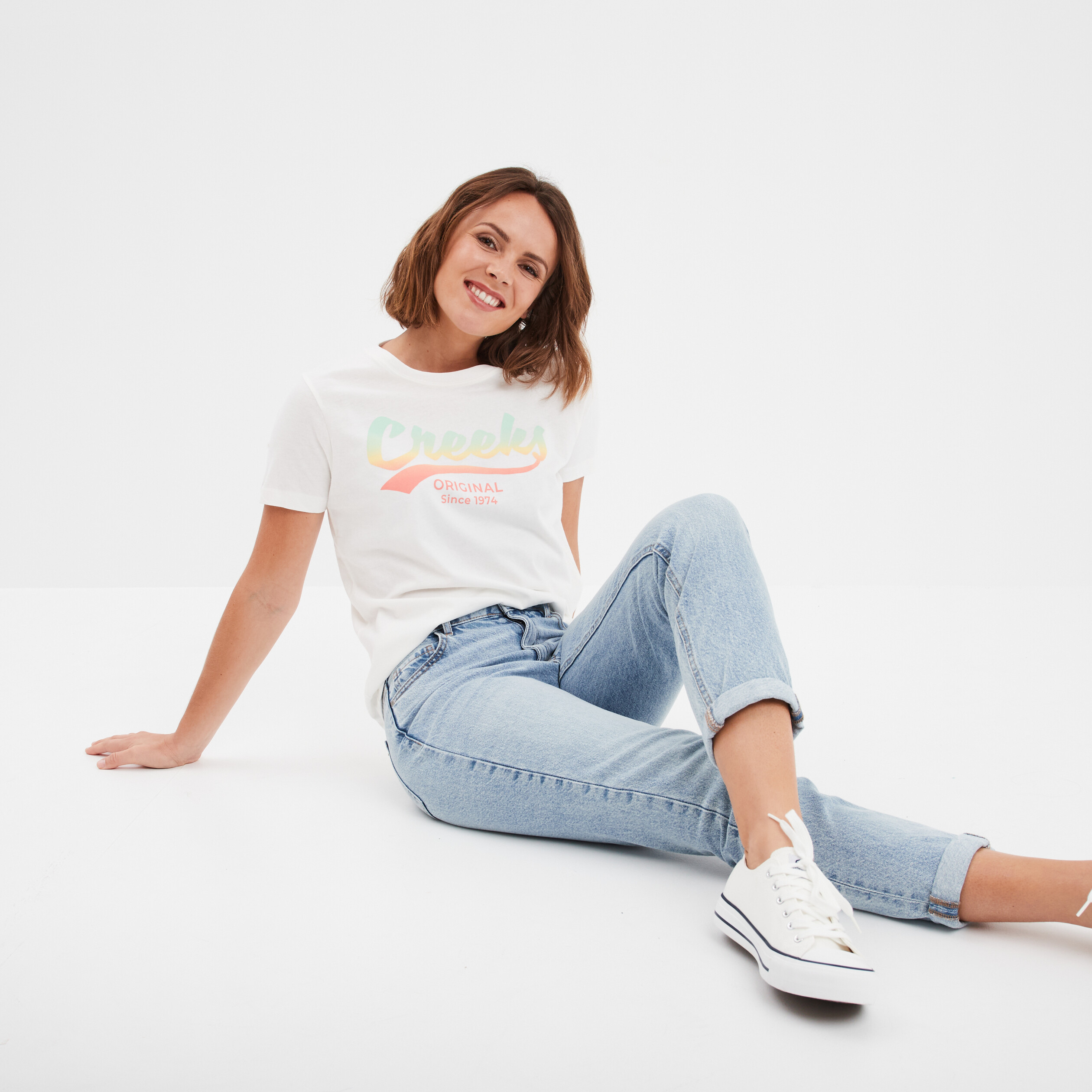 t shirt oversize col rond coton creeks blanc femme T-shirt oversize col rond coton Creeks blanc femme