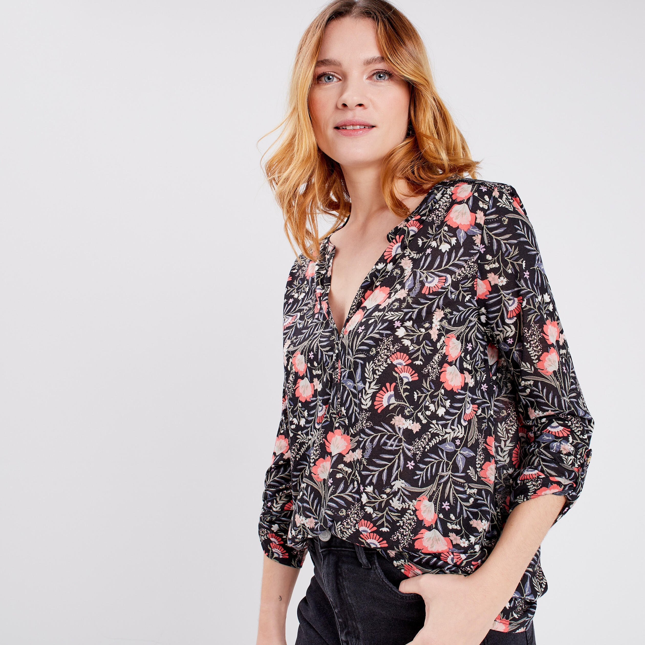 t shirt manches longues a revers noir femme T-shirt manches longues à revers noir femme
