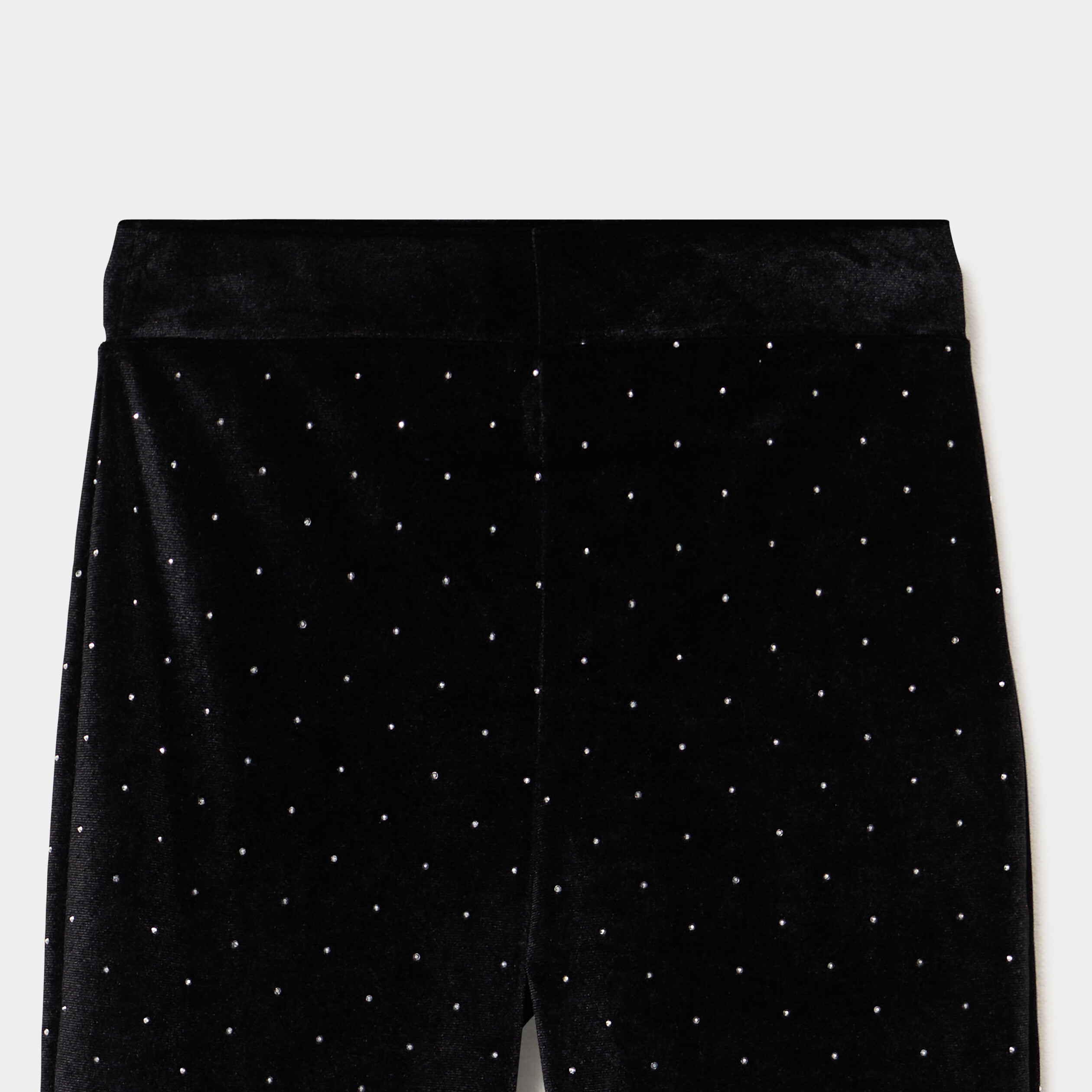 Pantalon flare effet velours &agrave; strass noir fille