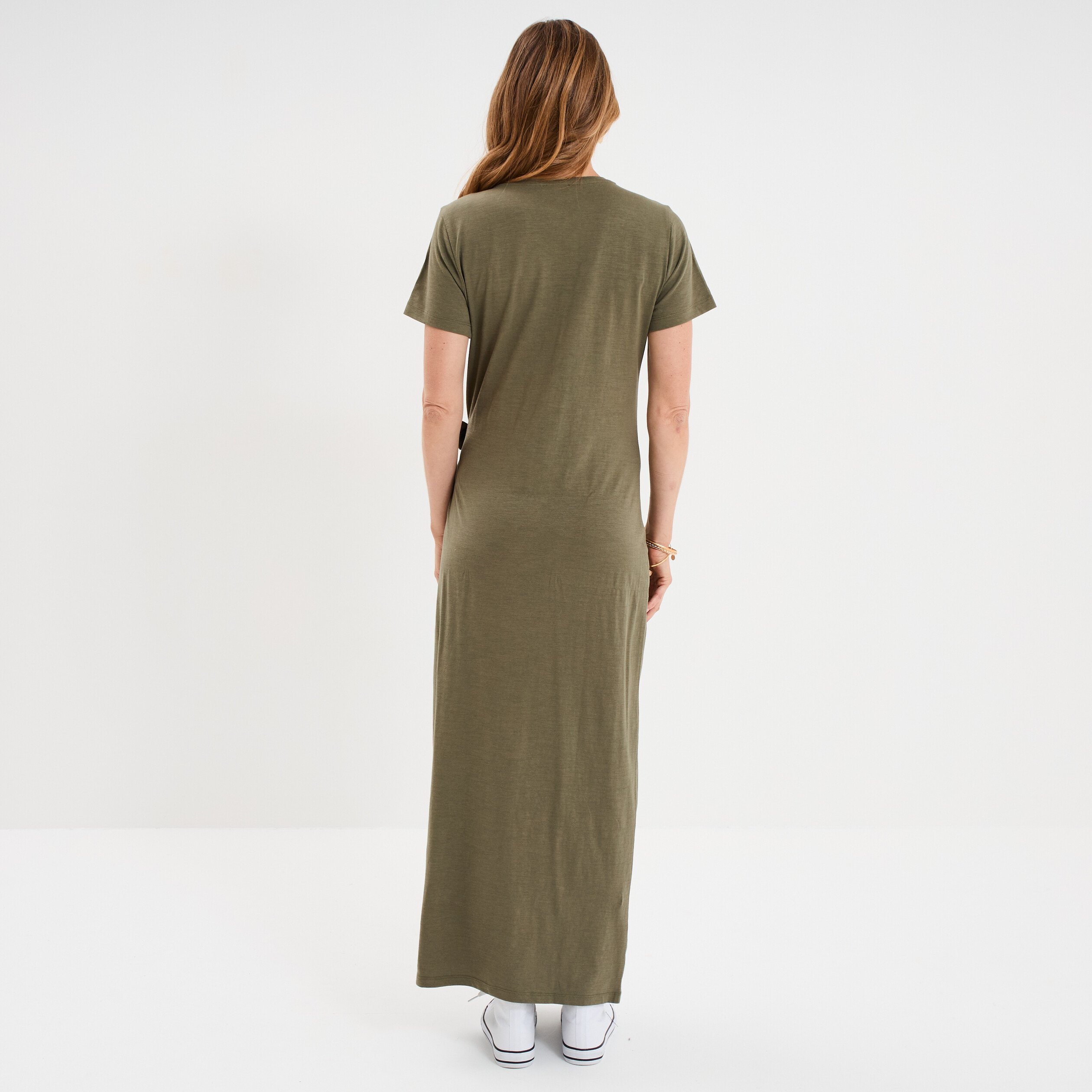 robe midi taille effet noue coton vert kaki femme Robe midi taille effet noué coton vert kaki femme