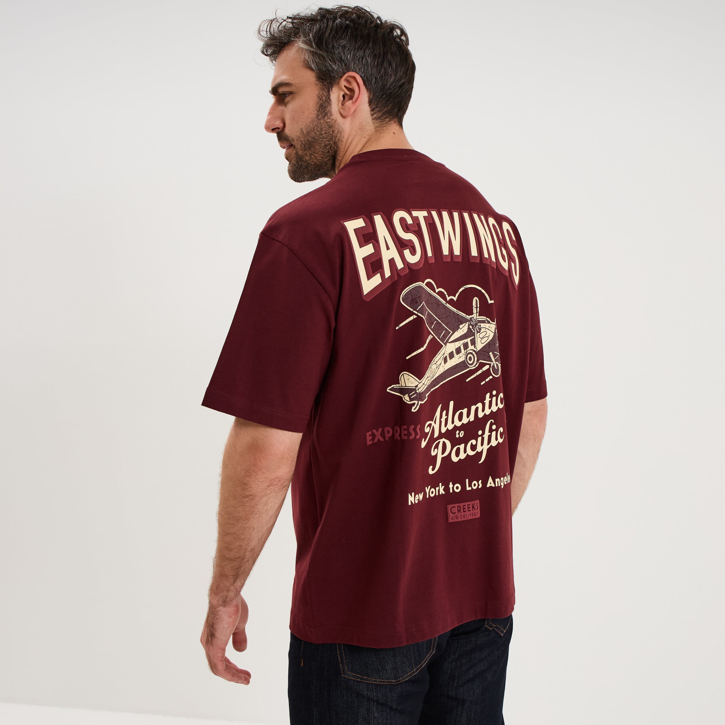 T-shirt manches courtes relax coton violet fonc&eacute; homme
