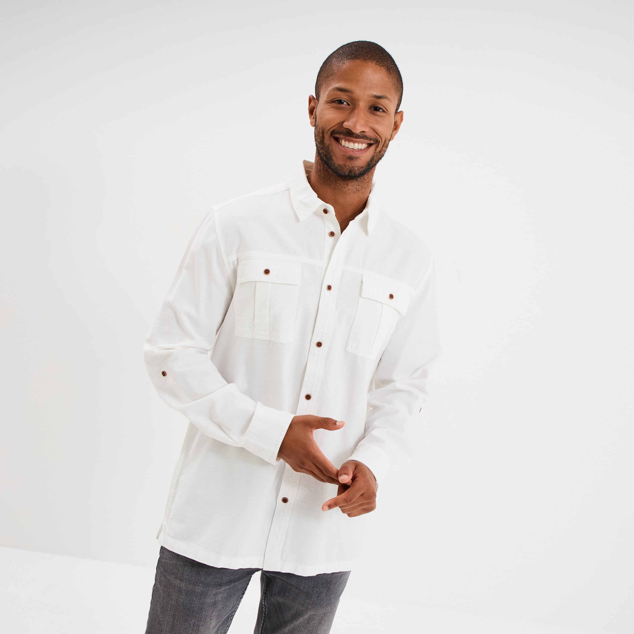 Chemise manches retroussables ivoire homme