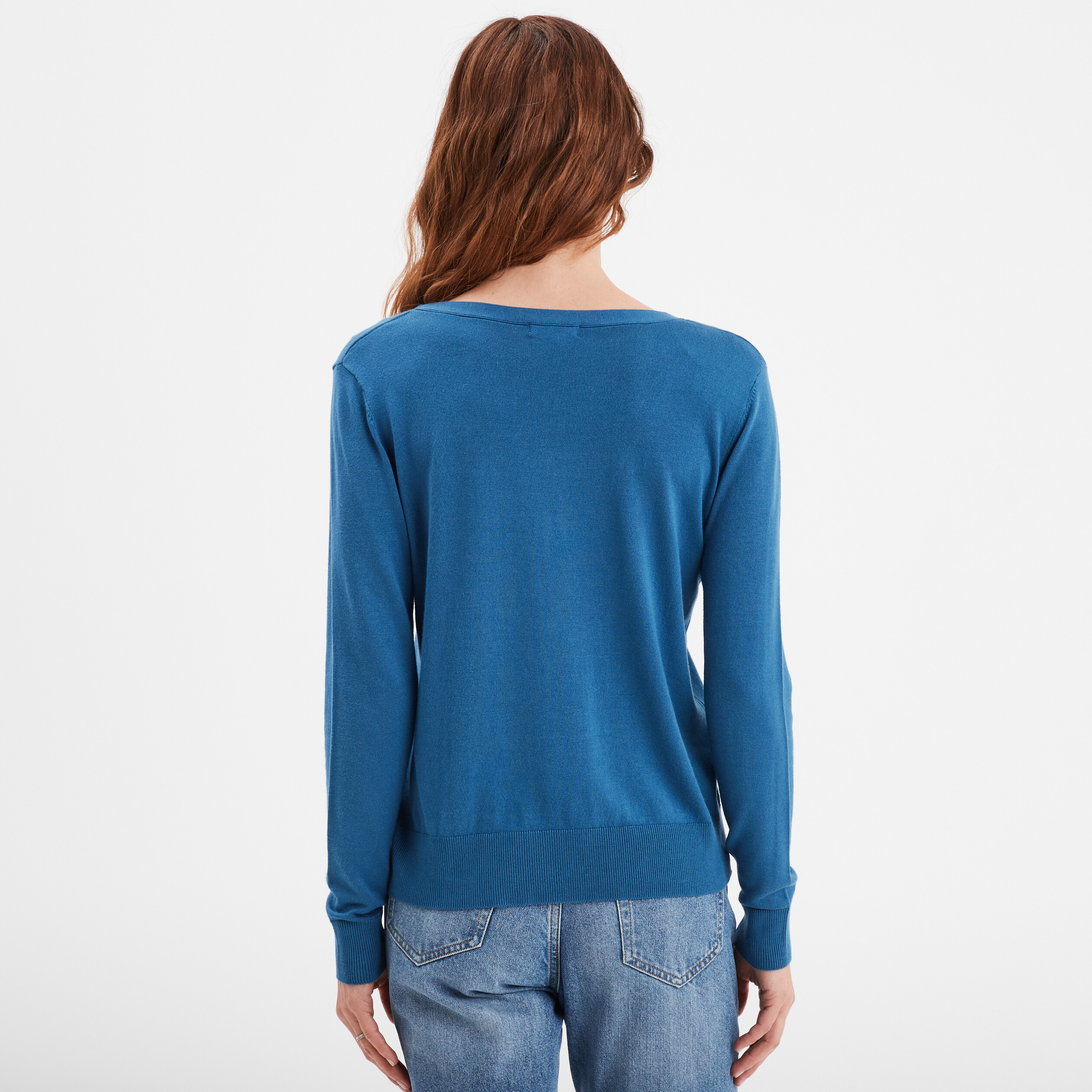 pull col en v manches longues bleu fonce femme Pull col en V manches longues bleu foncé femme
