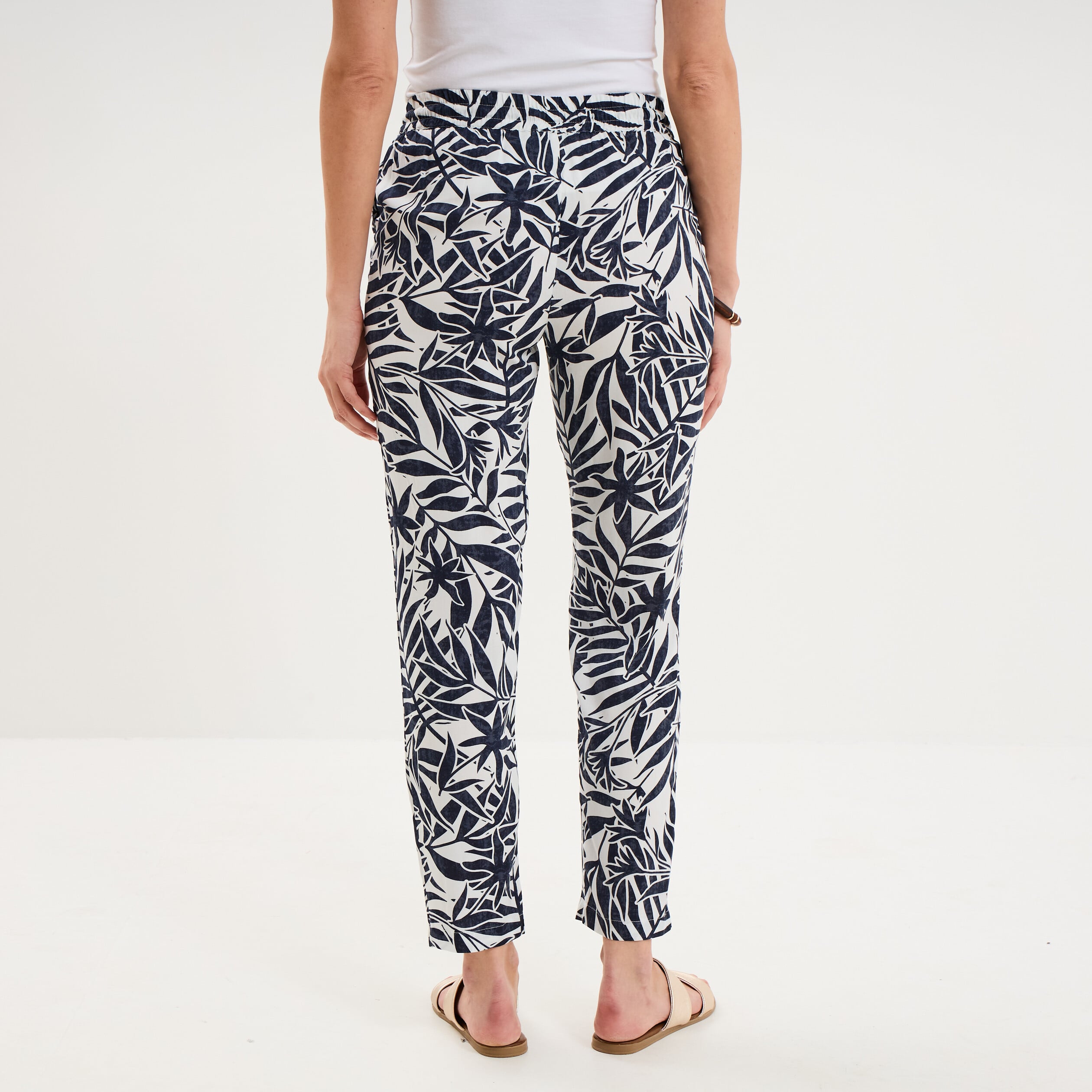 Pantalon cigarette fluide &agrave; ceinture ecru femme