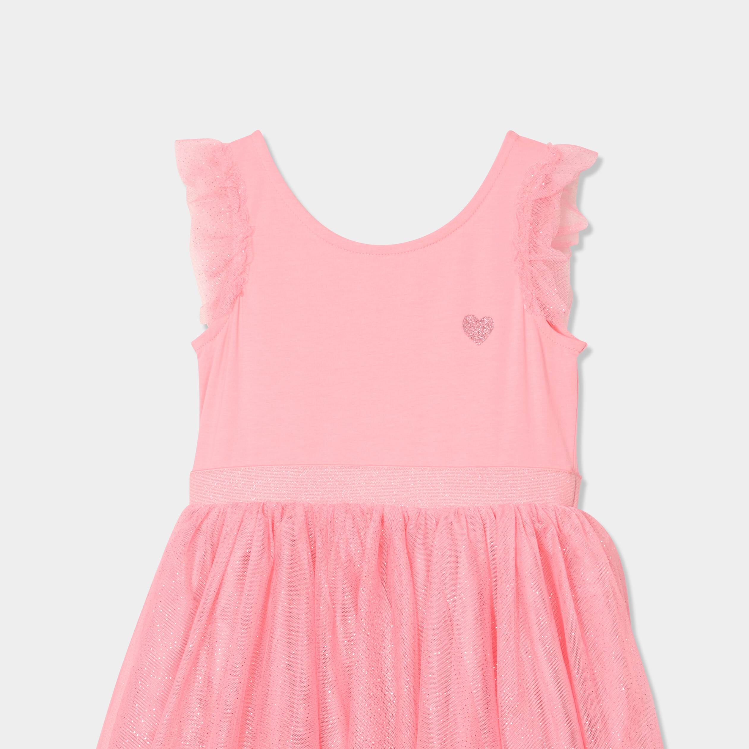 Robe volants en tulle sans manches rose fille