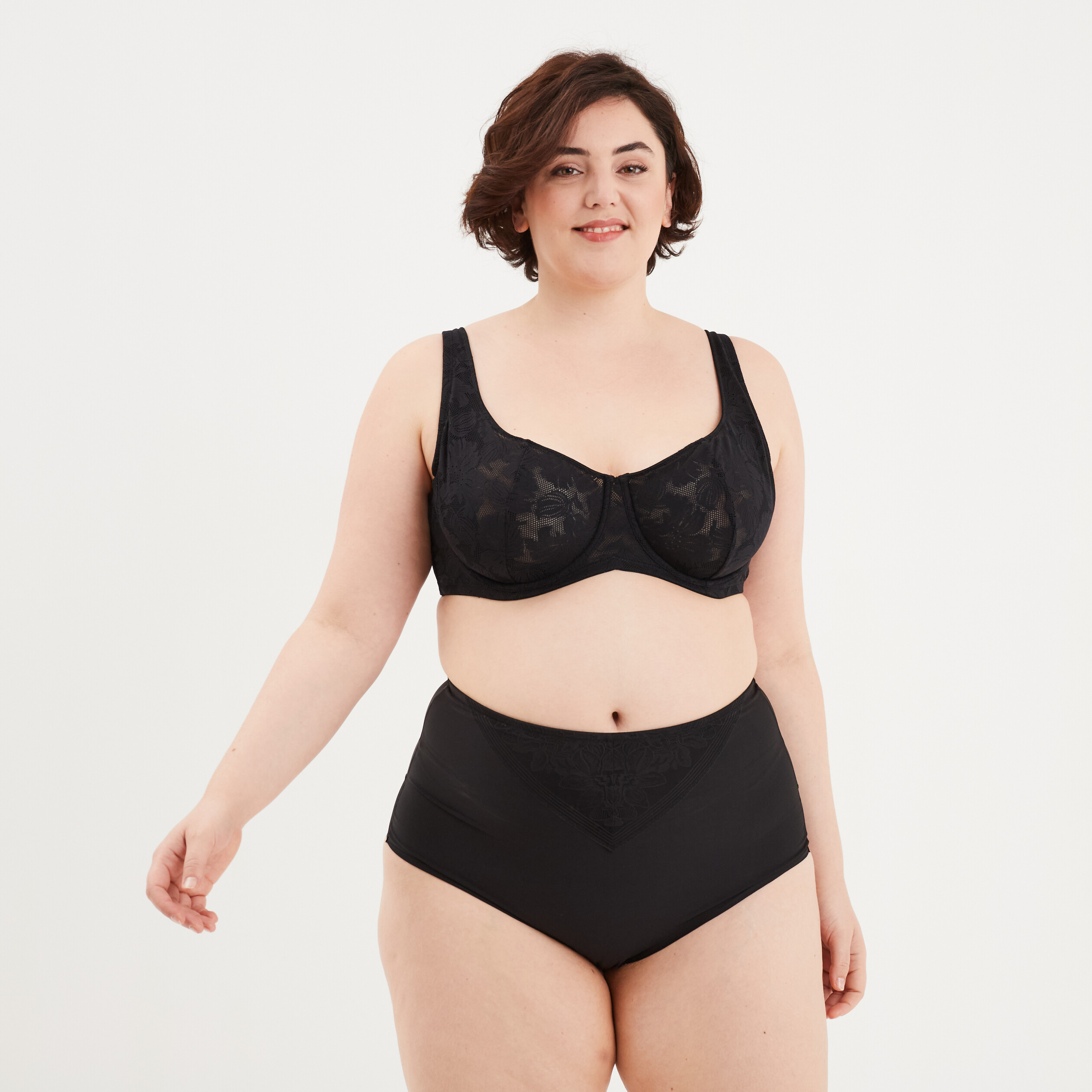 Soutien-gorge corbeille à dentelle noir femme grande taille