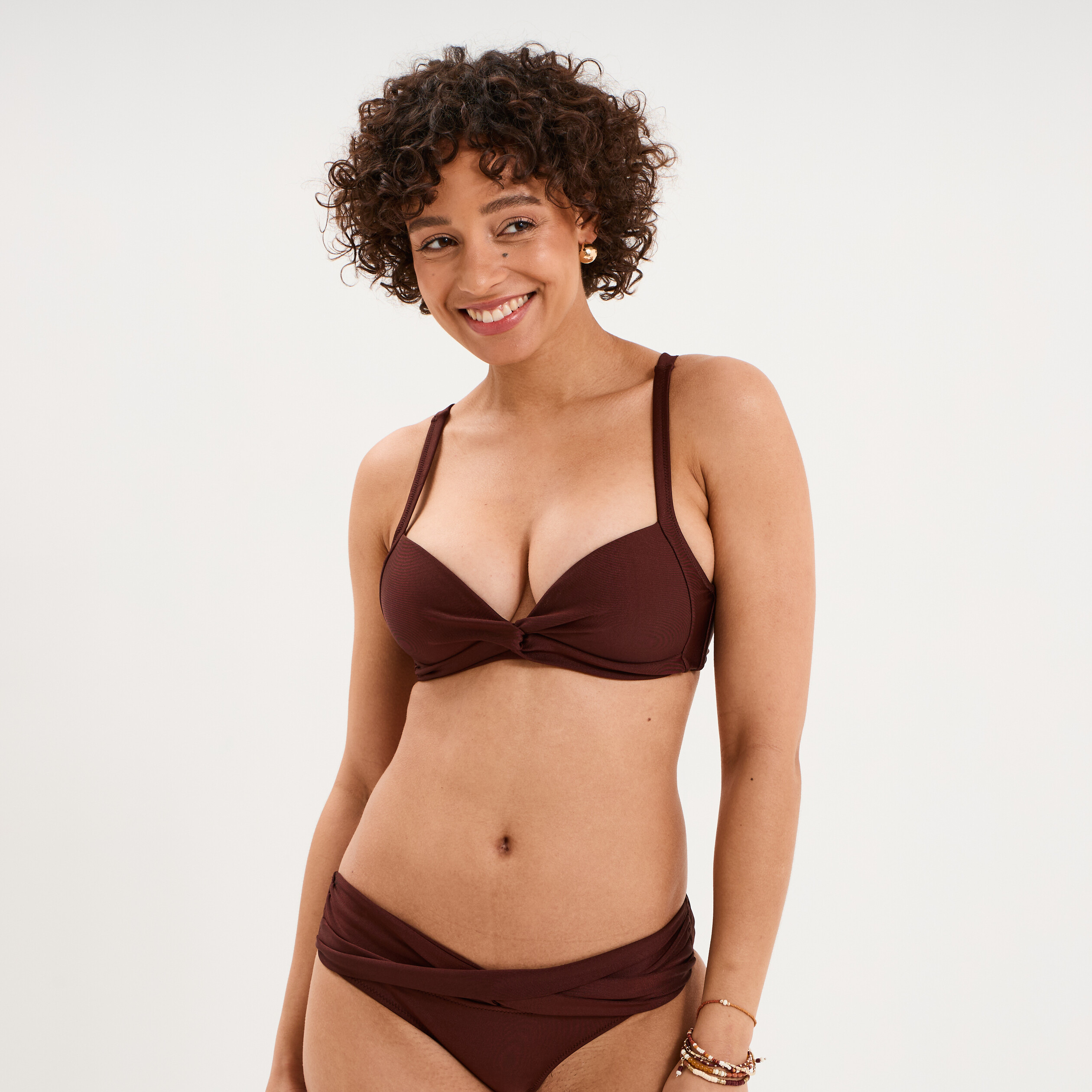 Haut de maillot de bain embo&icirc;tant padd&eacute; marron femme