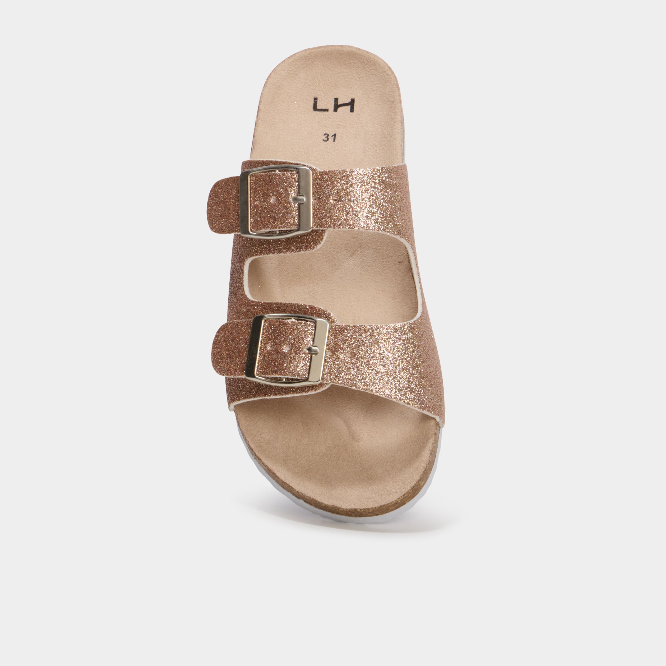 Mules &agrave; paillettes et boucles rose champagne fille