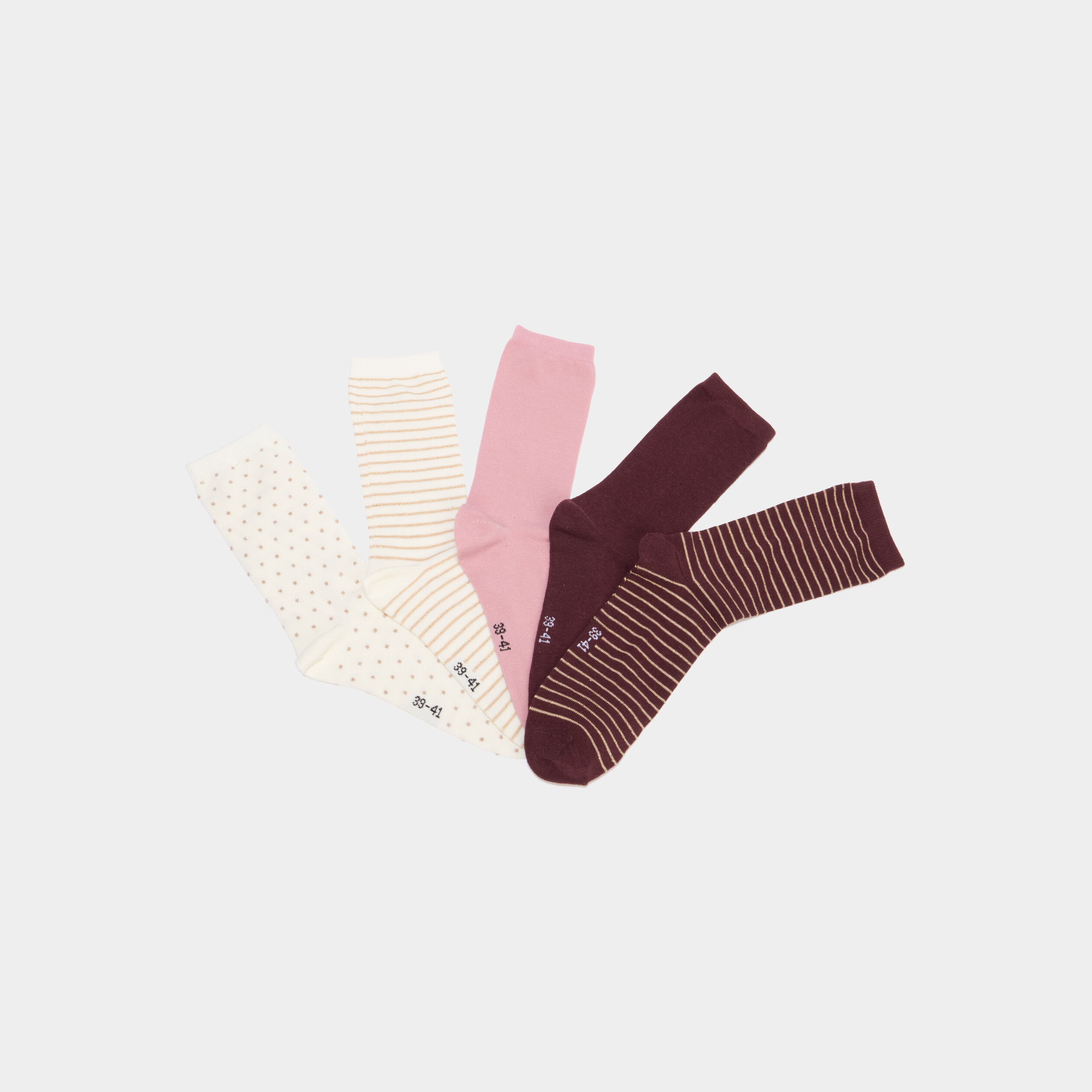 Lot 5 paires chaussettes bordeaux femme