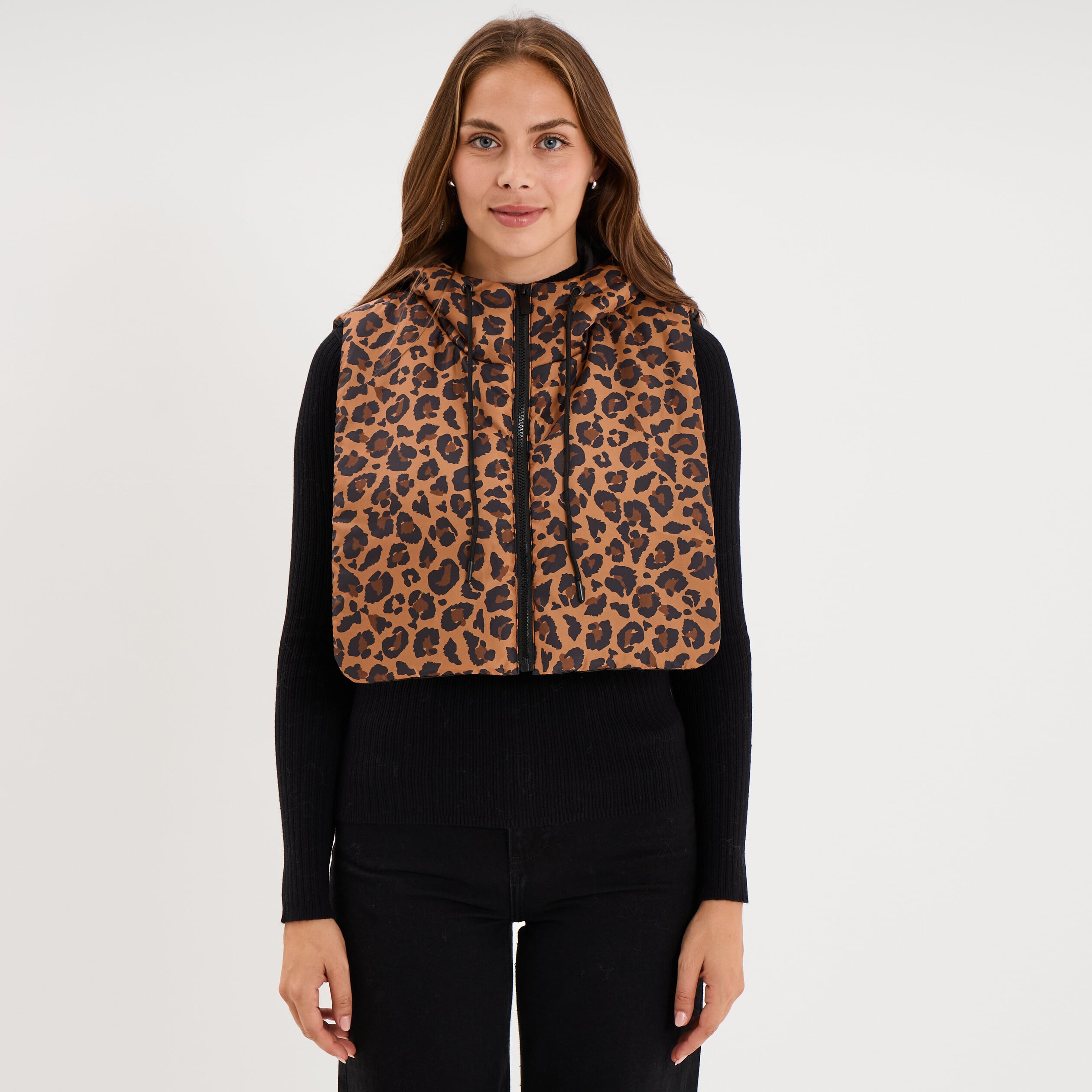 Col tour de cou &agrave; capuche zipp&eacute; marron femme