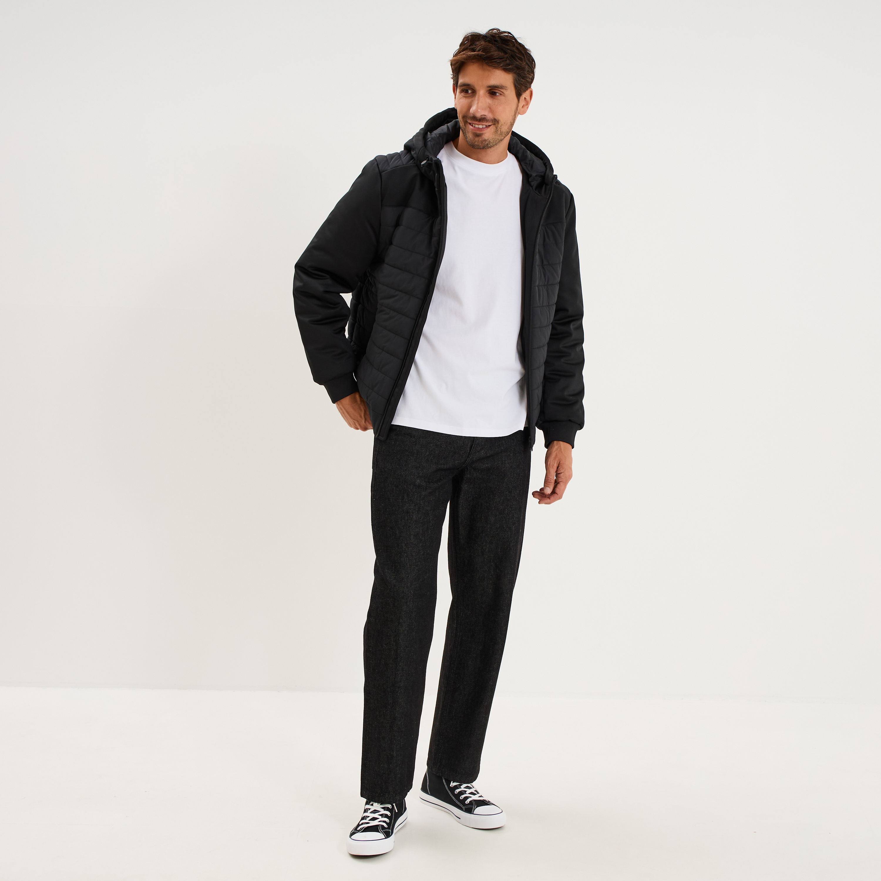 Blouson d&eacute;perlant &agrave; capuche noir homme