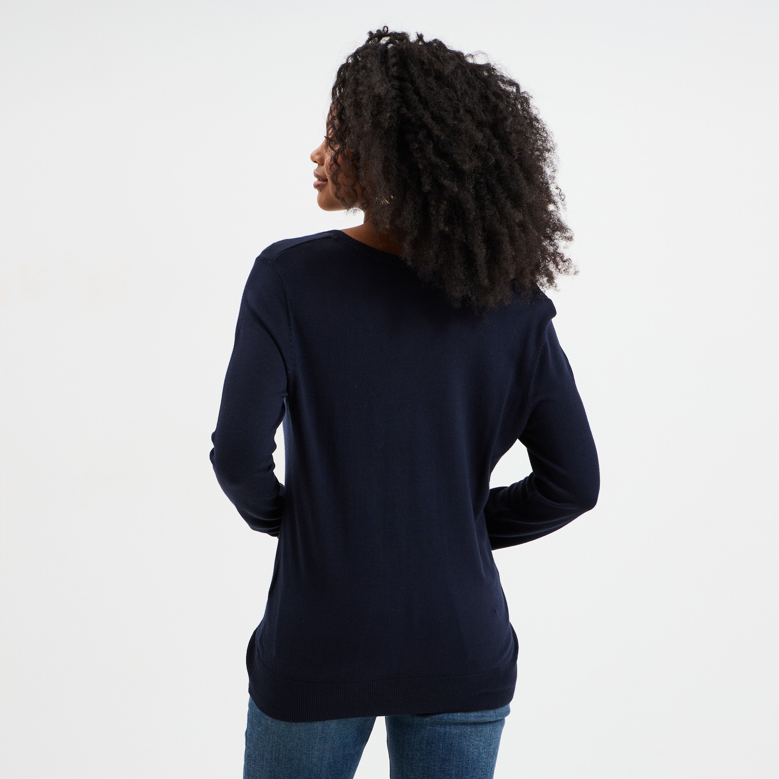 pull col en v manches longues bleu marine femme Pull col en V manches longues bleu marine femme