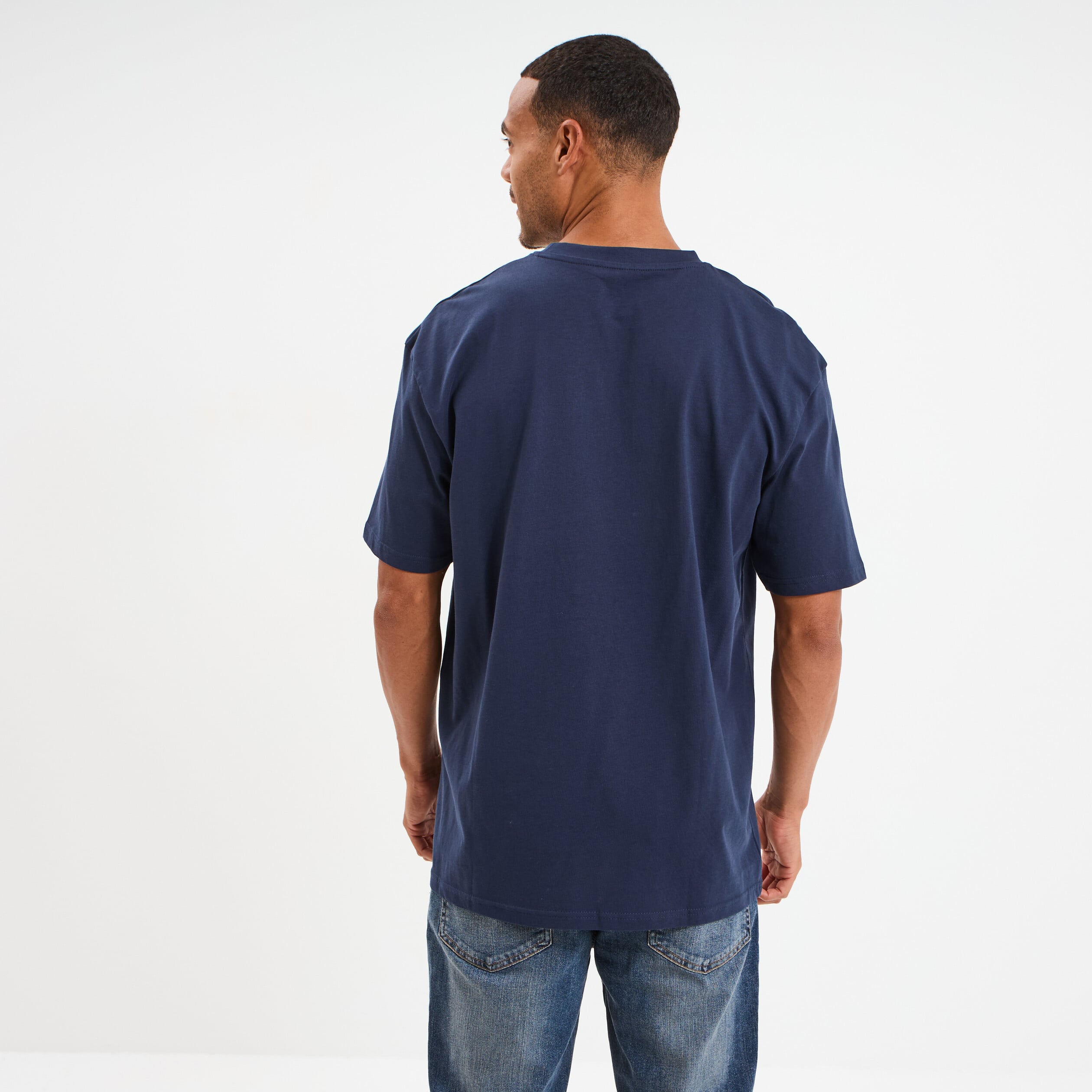 T-shirt col rond coupe relax coton &eacute;pais bleu marine homme