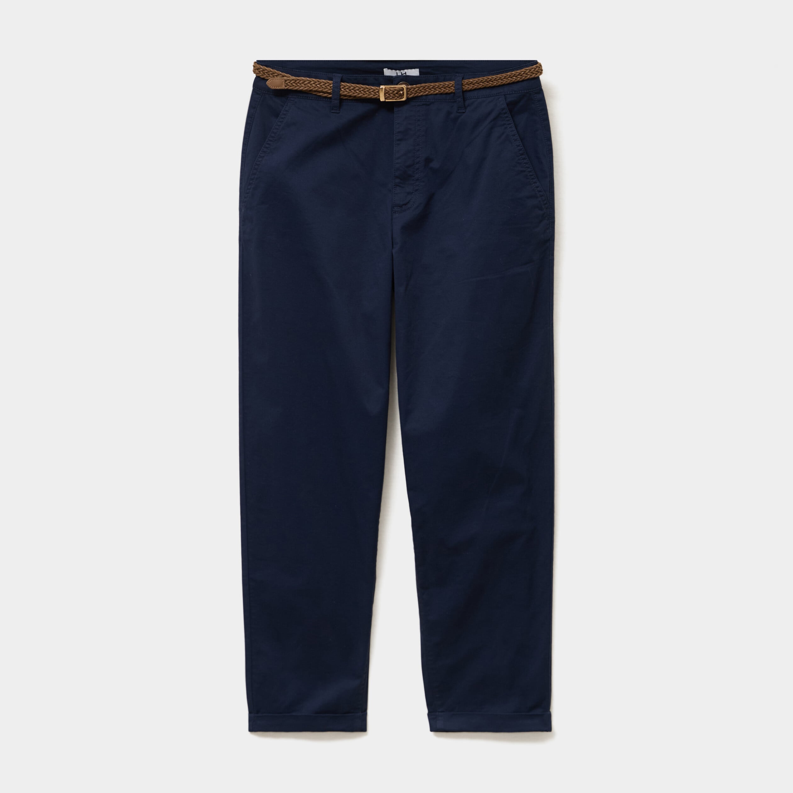 Pantalon chino regular ceinture tress&eacute;e bleu marine femme