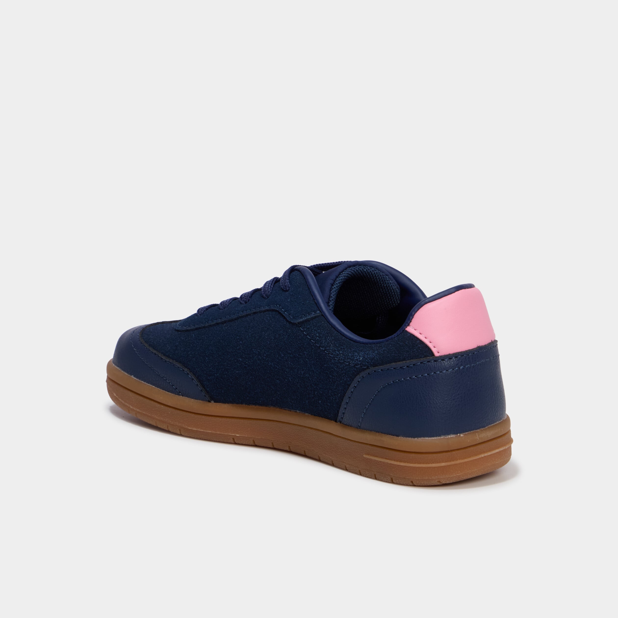 Baskets &agrave; lacets mix mati&egrave;res bleu marine fille