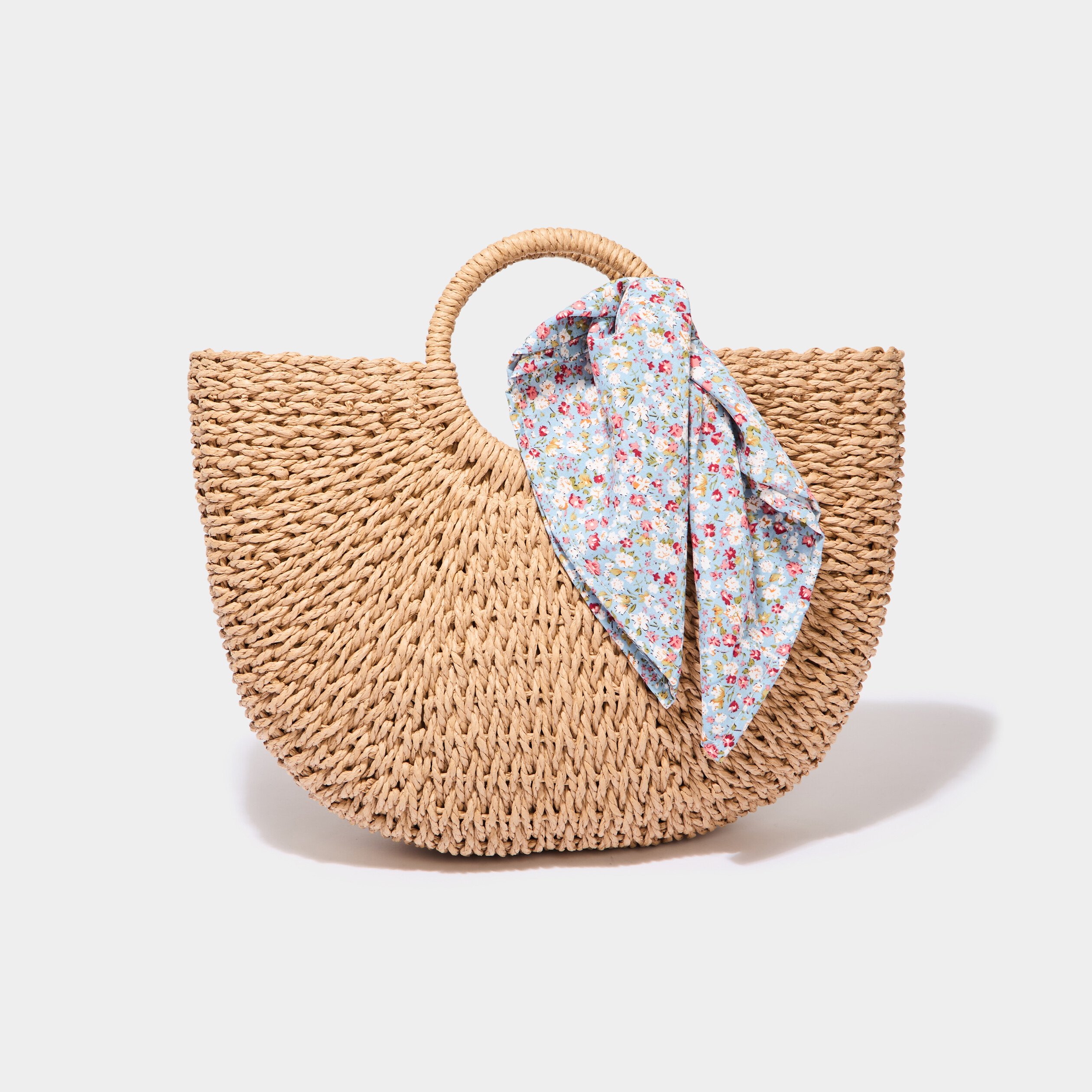 sac panier demi lune detail foulard sable femme Sac panier demi-lune détail foulard sable femme