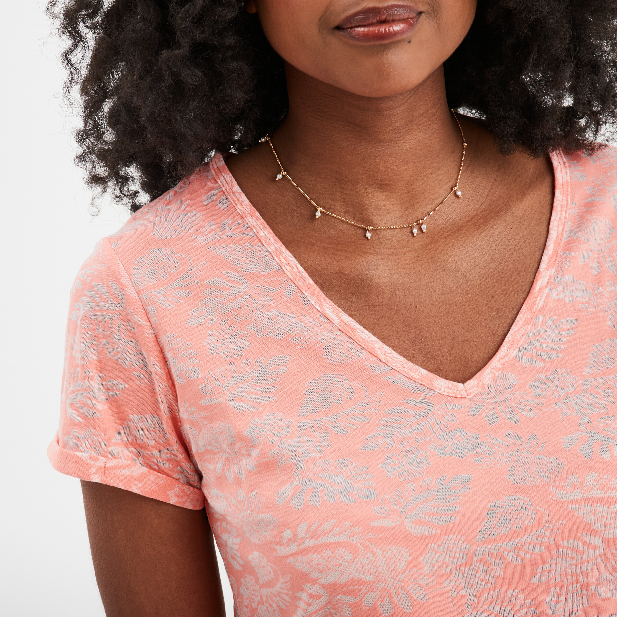 t shirt col en v manches courtes creeks rose corail femme T-shirt col en V manches courtes Creeks rose corail femme