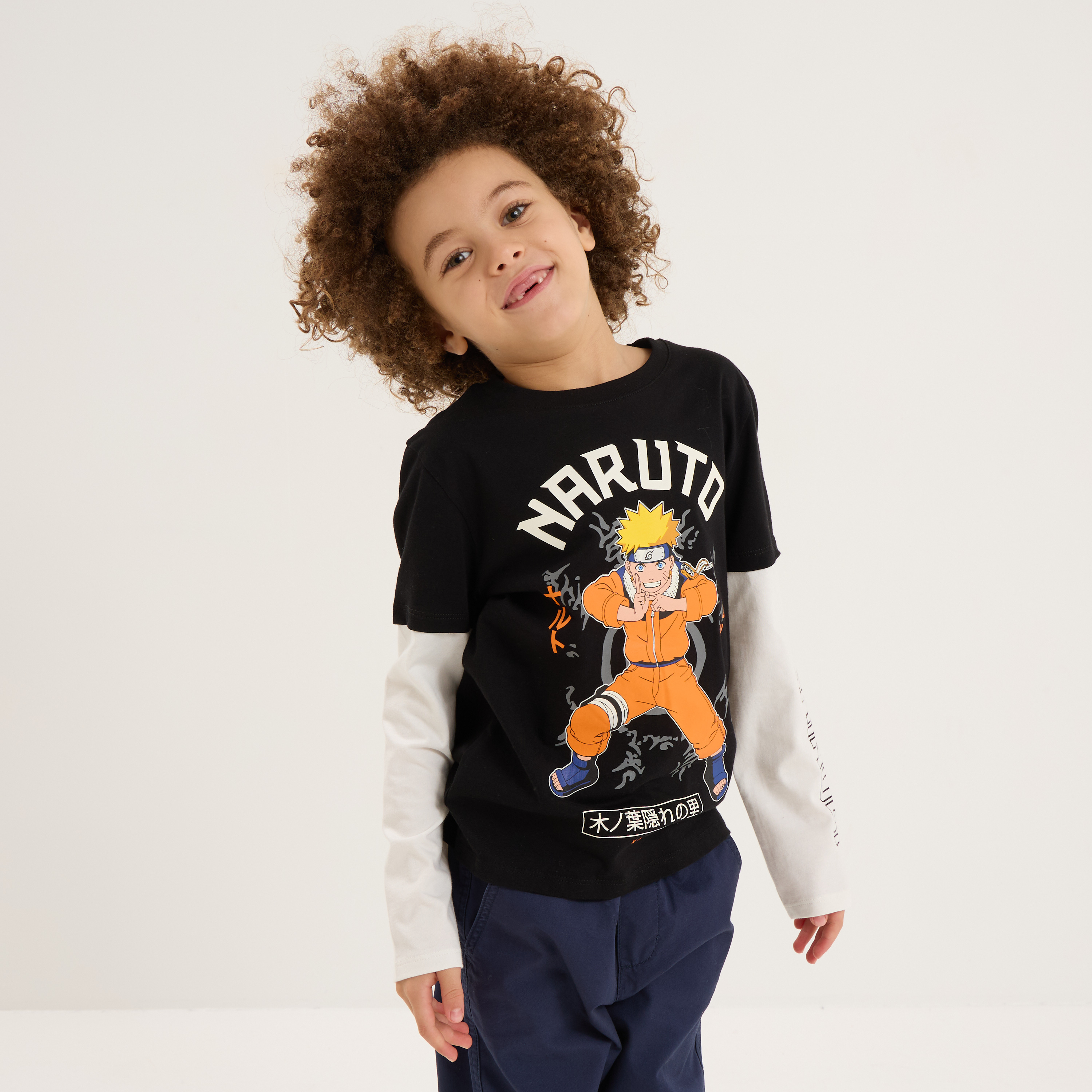 t shirt manches longues coton naruto noir garcon T-shirt manches longues coton Naruto noir garçon