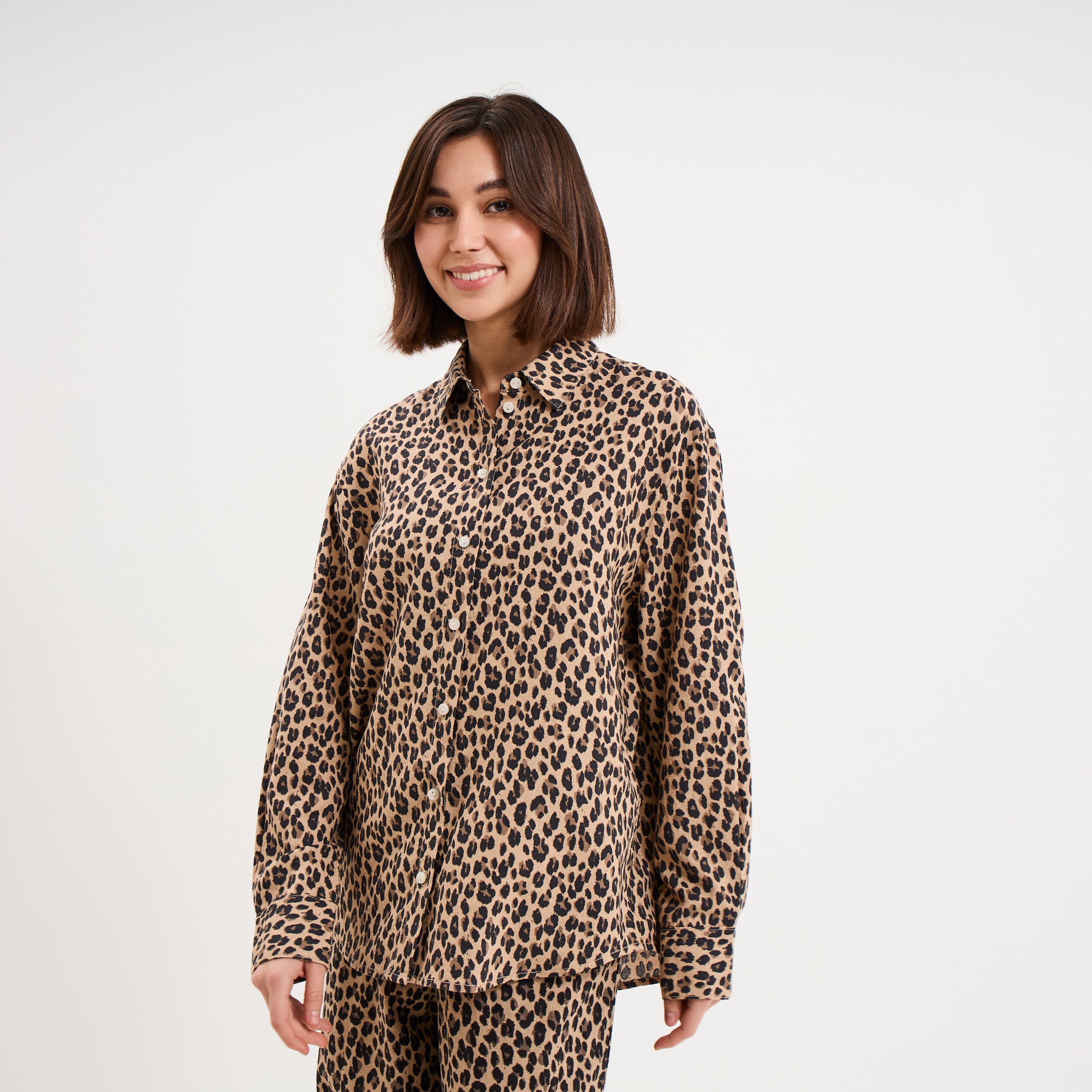 Chemise oversize lin m&eacute;lang&eacute; beige clair femme