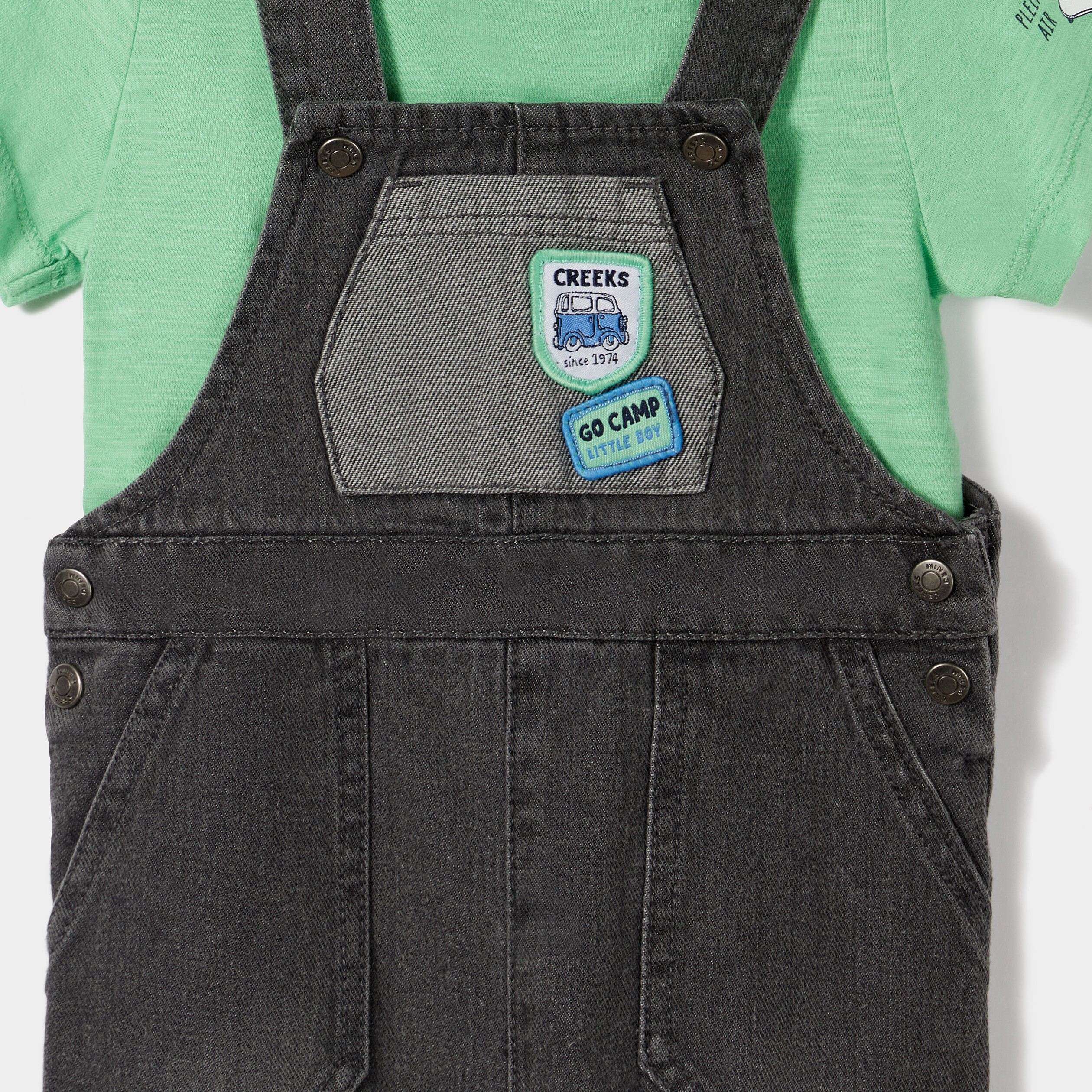 ensemble 3 pieces creeks denim gris bebeg Ensemble 3 pièces Creeks denim gris bébé garçon