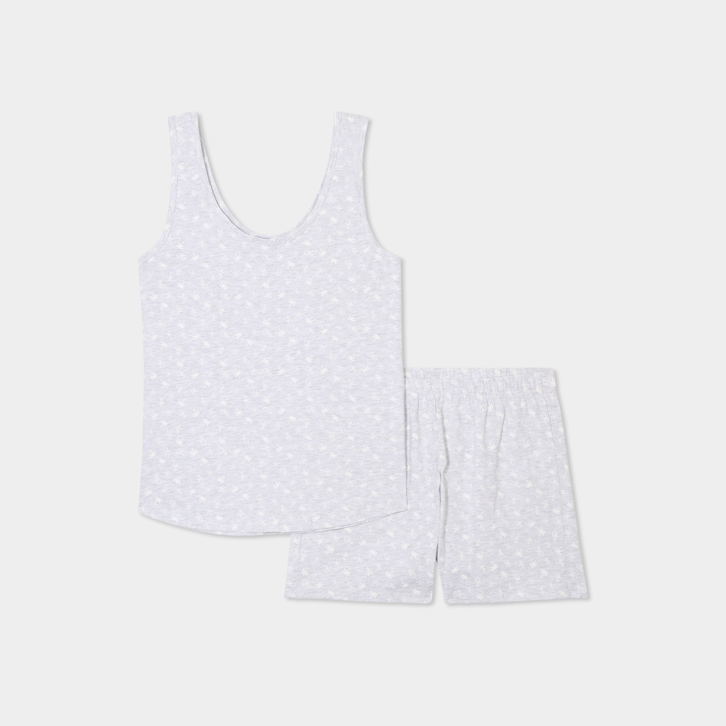 ensemble pyjama short et debardeur coton gris clair femme Ensemble pyjama short et débardeur coton gris clair femme