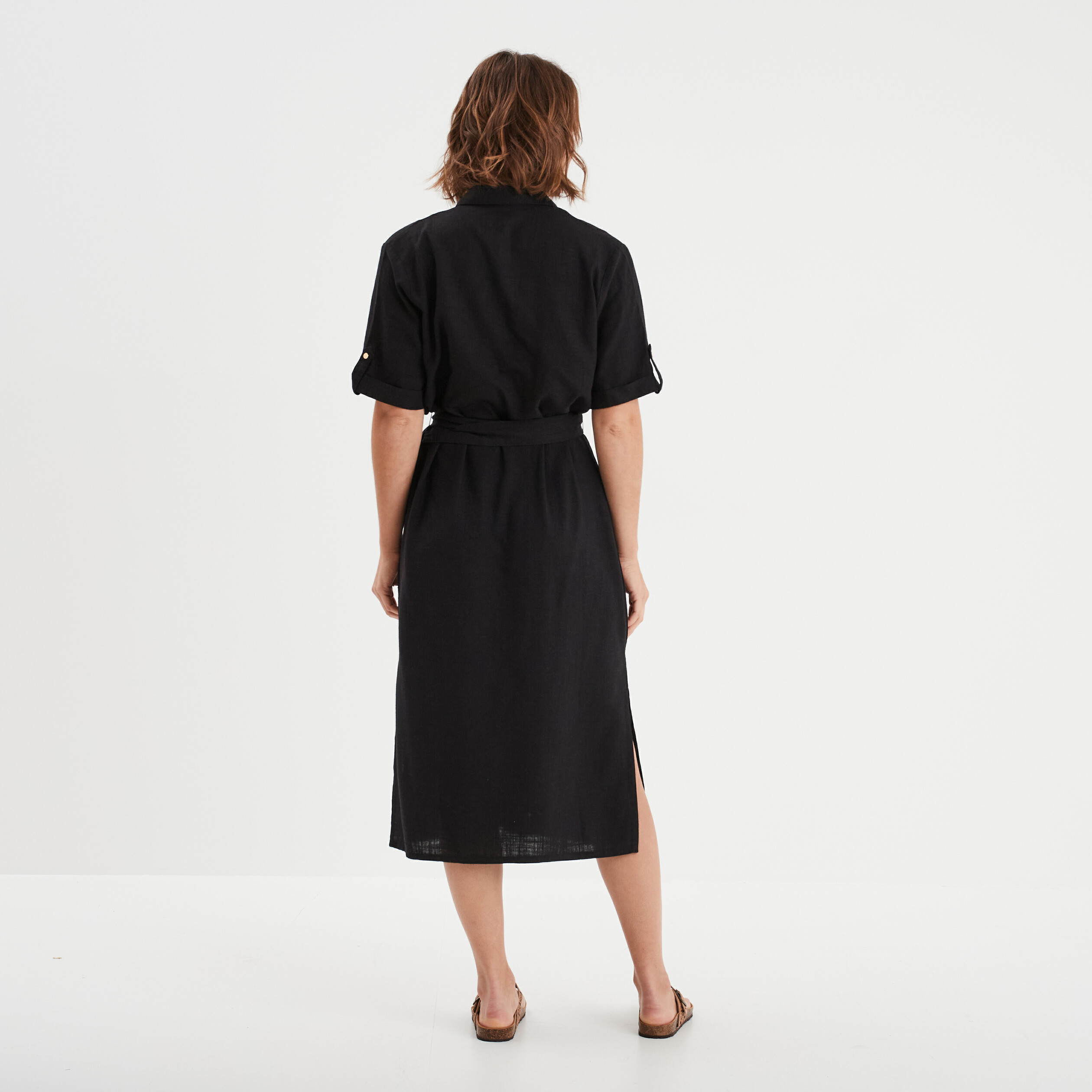 robe chemise midi boutonnee ceinturee noir femme Robe chemise midi boutonnée ceinturée noir femme
