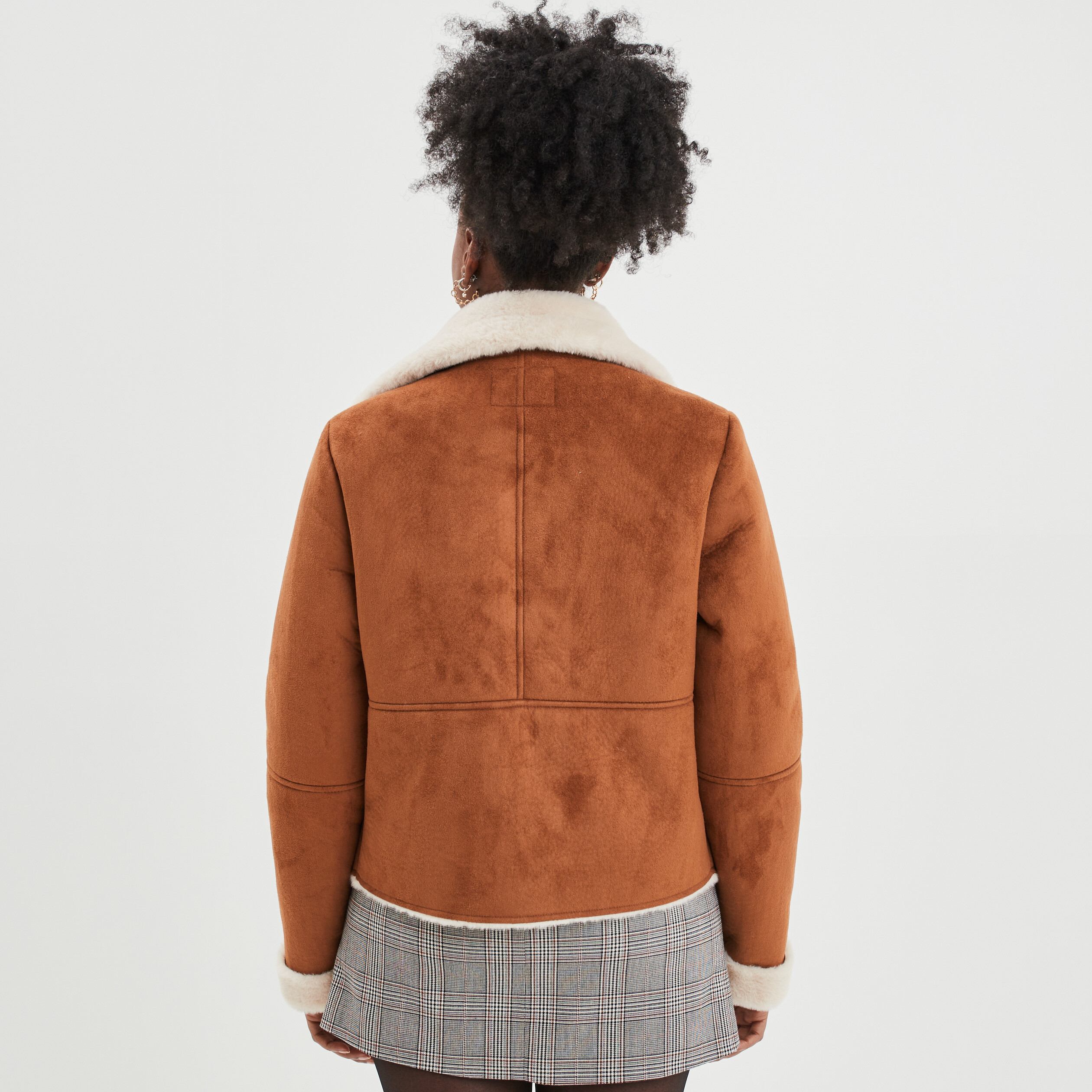 Veste col aviateur zipp&eacute;e doubl&eacute;e camel femme