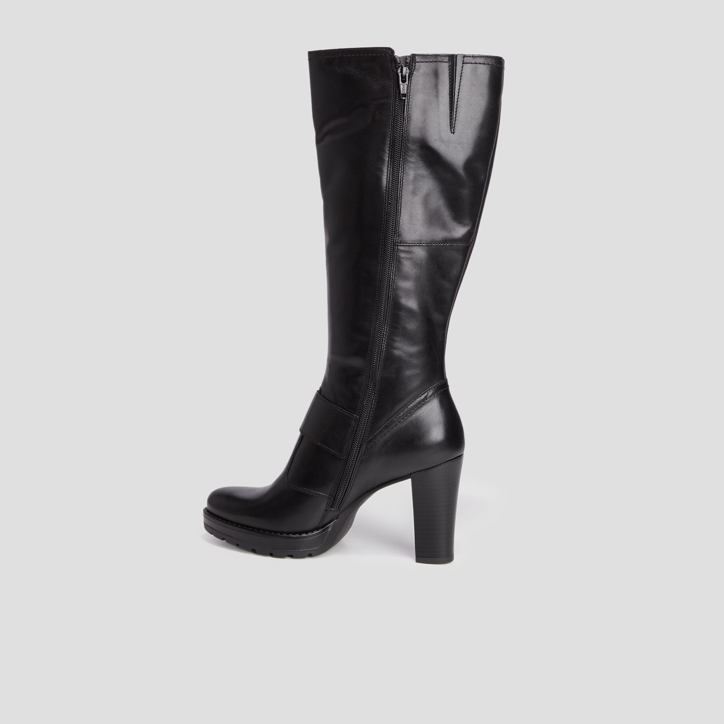 Bottes cuir à talons avec boucles noir femme