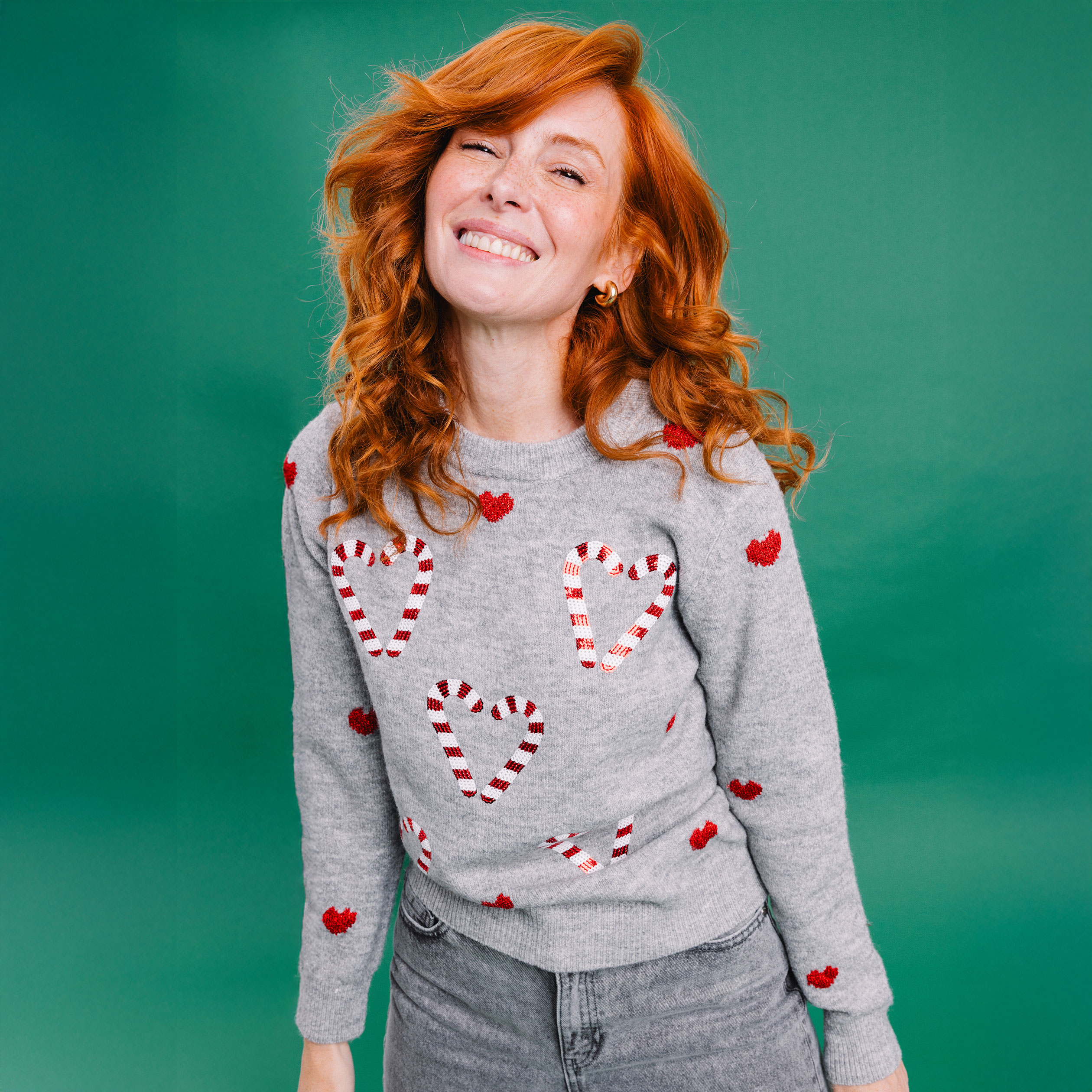 Pull No&euml;l avec sequins et col rond gris clair femme