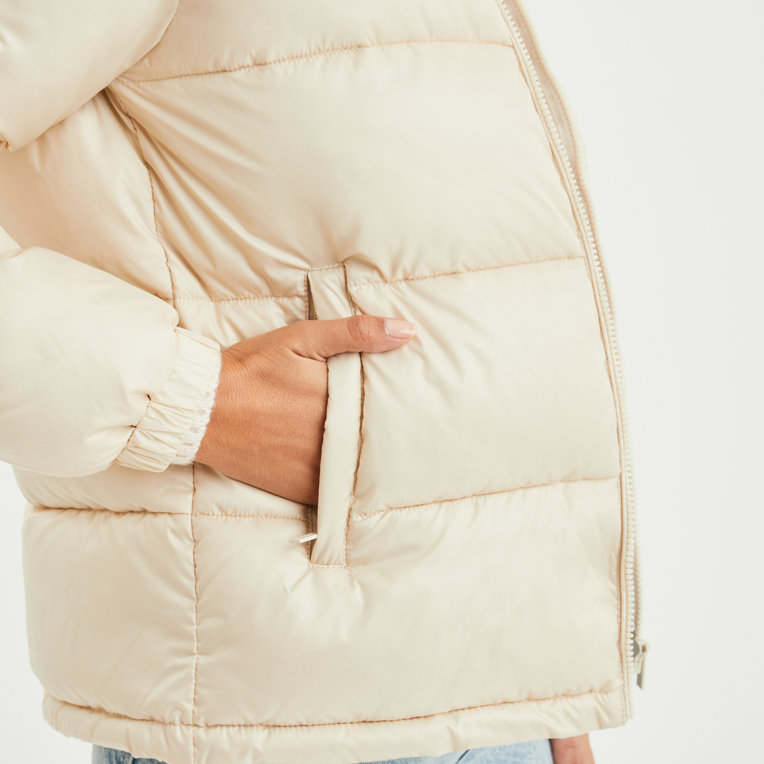 Doudoune col montant zippée ivoire femme