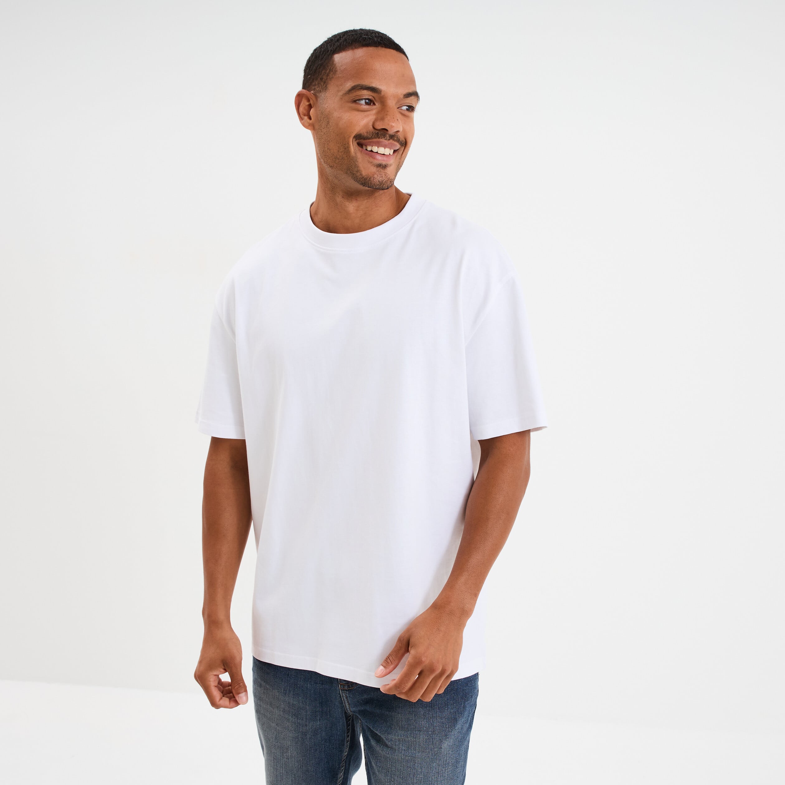 T-shirt col rond coupe relax coton &eacute;pais blanc homme