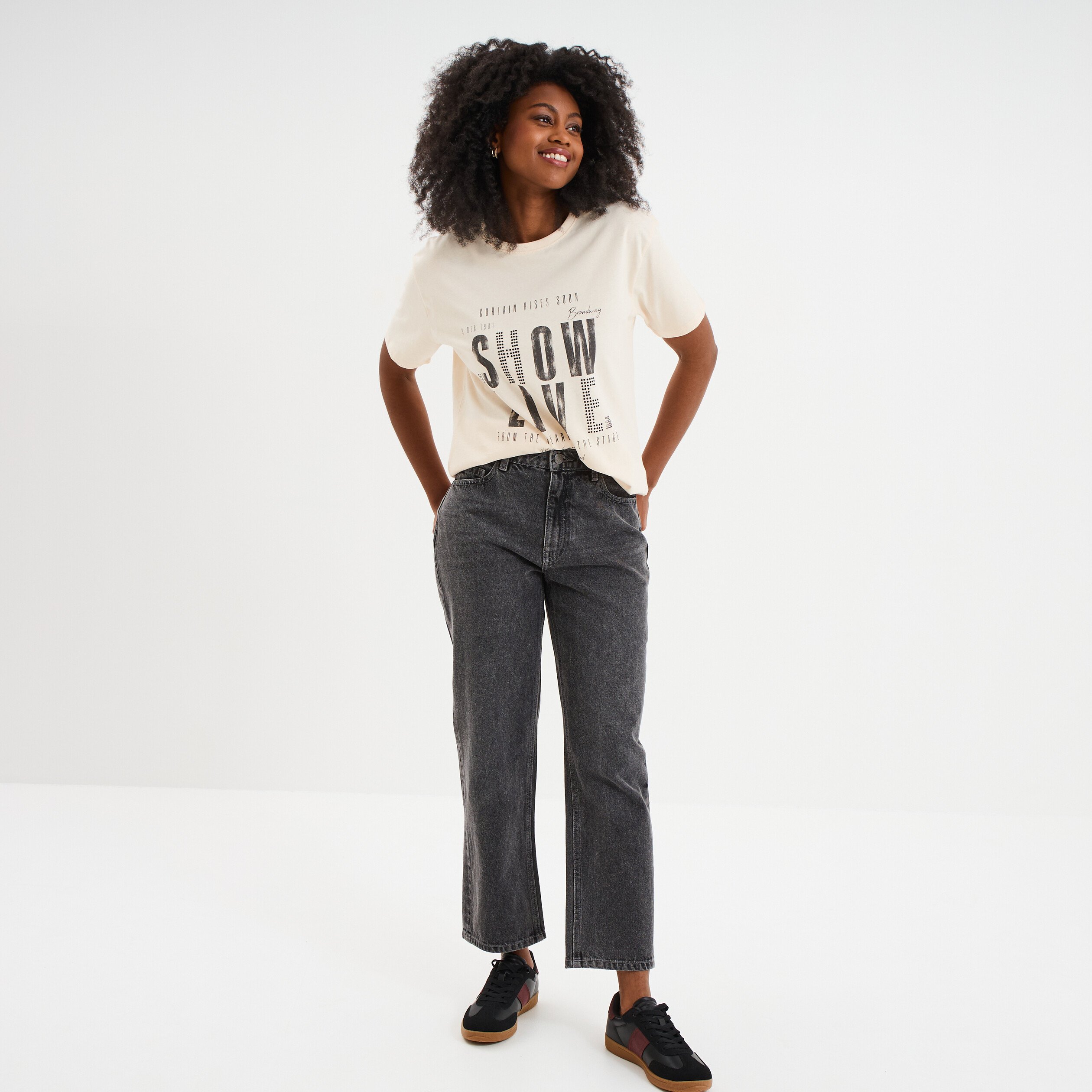 jeans droit 78eme coton denim gris femme Jeans droit 7/8ème coton denim gris femme