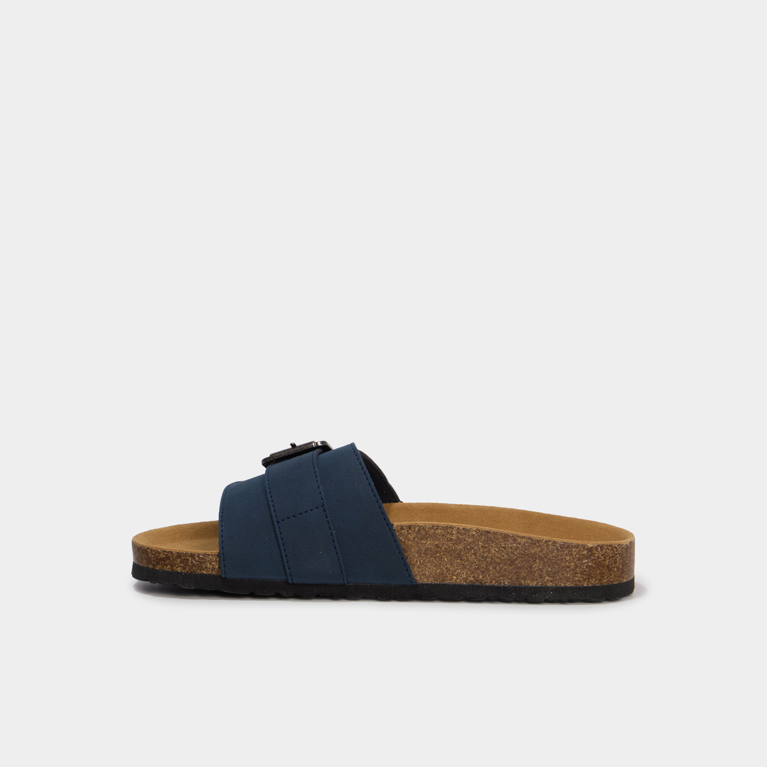 Mules su&eacute;dine avec grosse boucle bleu marine femme