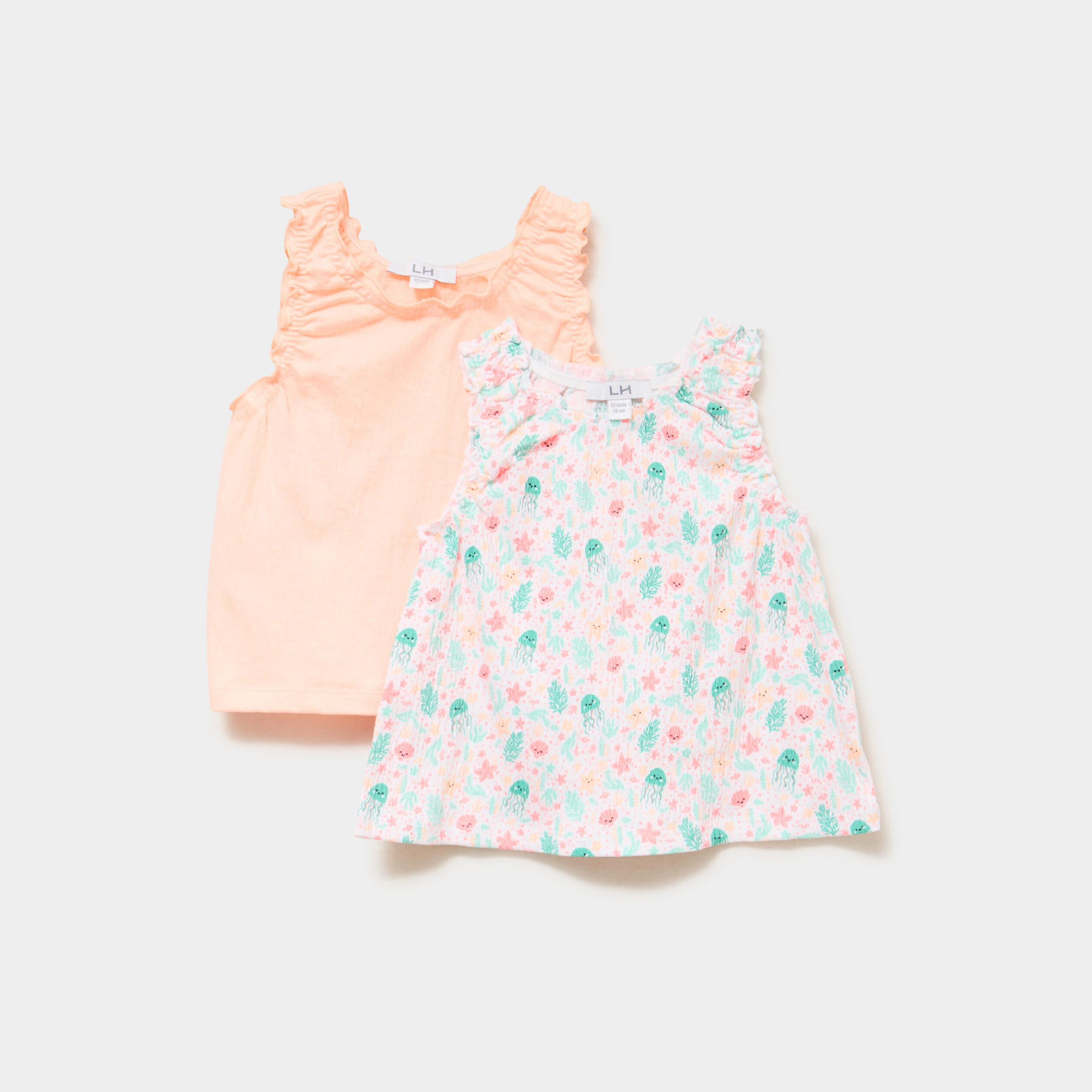 Lot 2 d&eacute;bardeurs droits cols ronds blanc b&eacute;b&eacute; fille