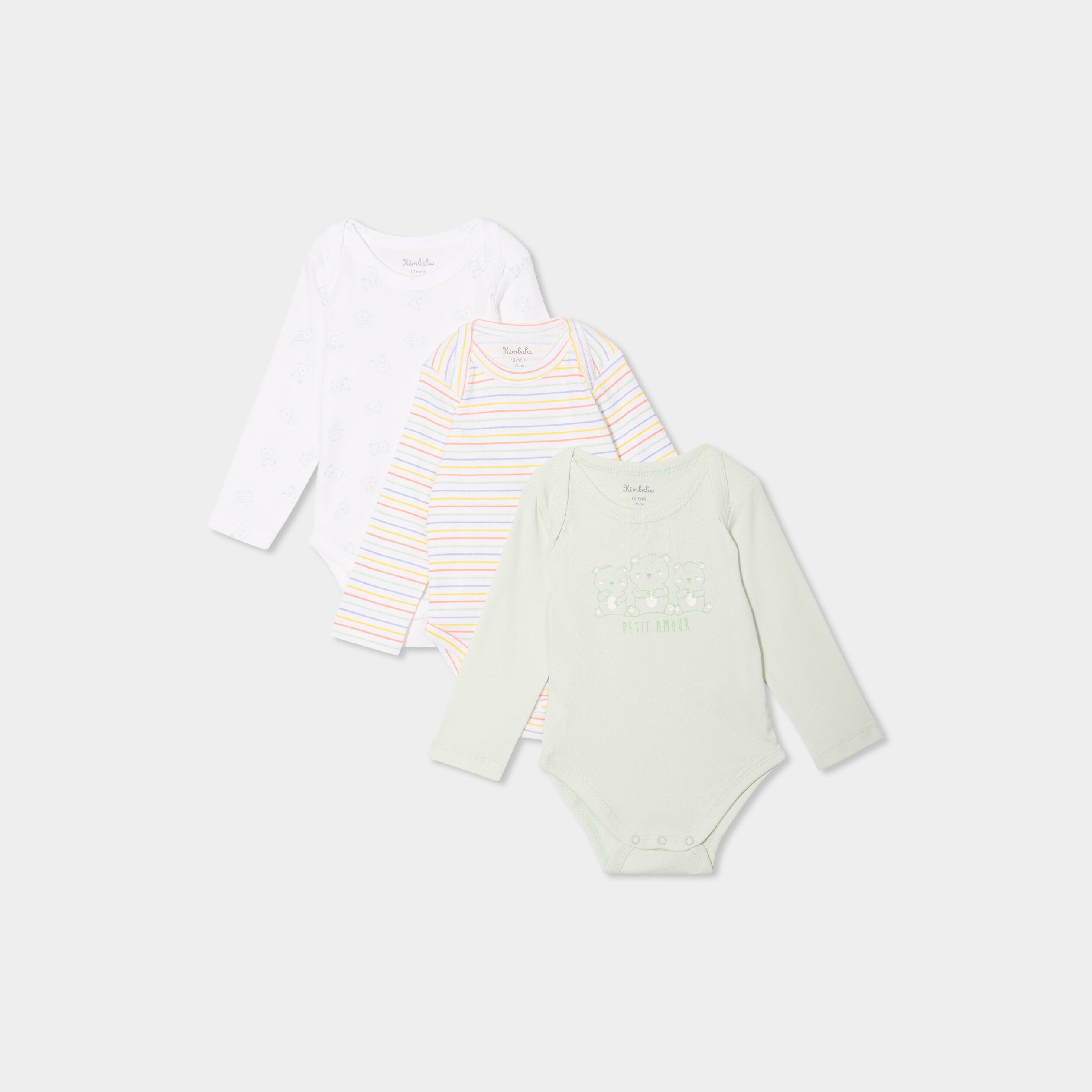 lot 3 bodies us manches longues coton vert clair bebe Lot 3 bodies US manches longues coton vert clair bébé