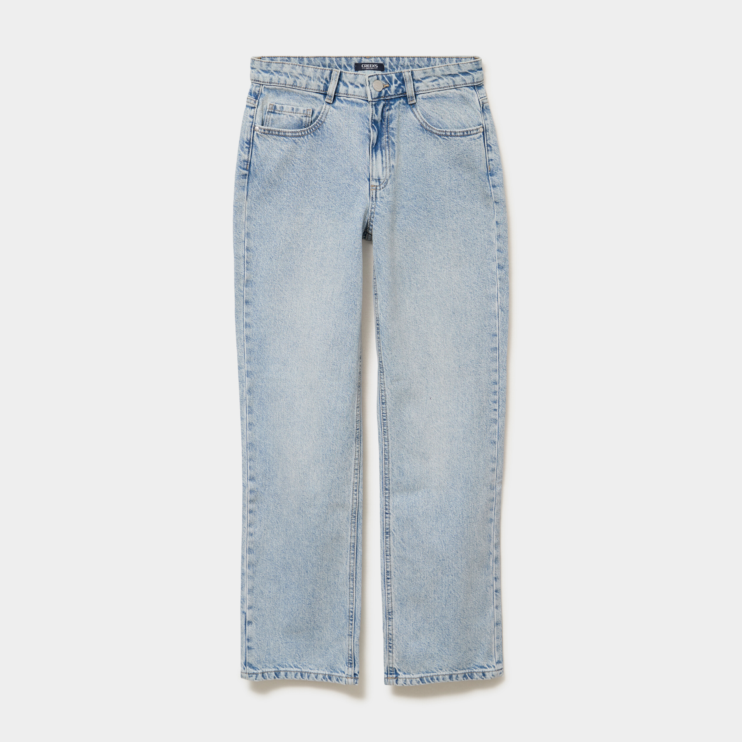 Jean droit taille basse coton denim triple stone femme