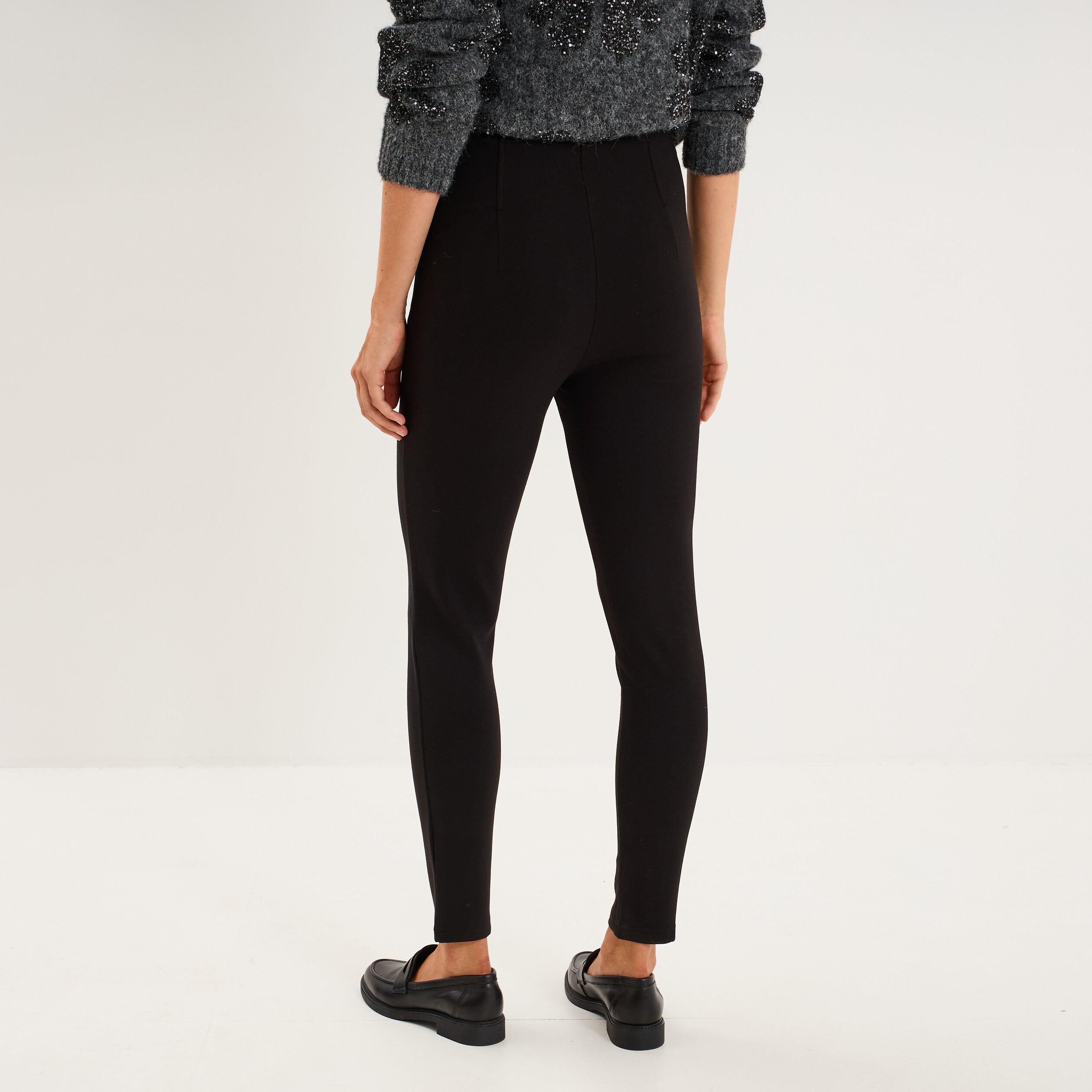 Legging taille haute stretch &agrave; pinces noir femme