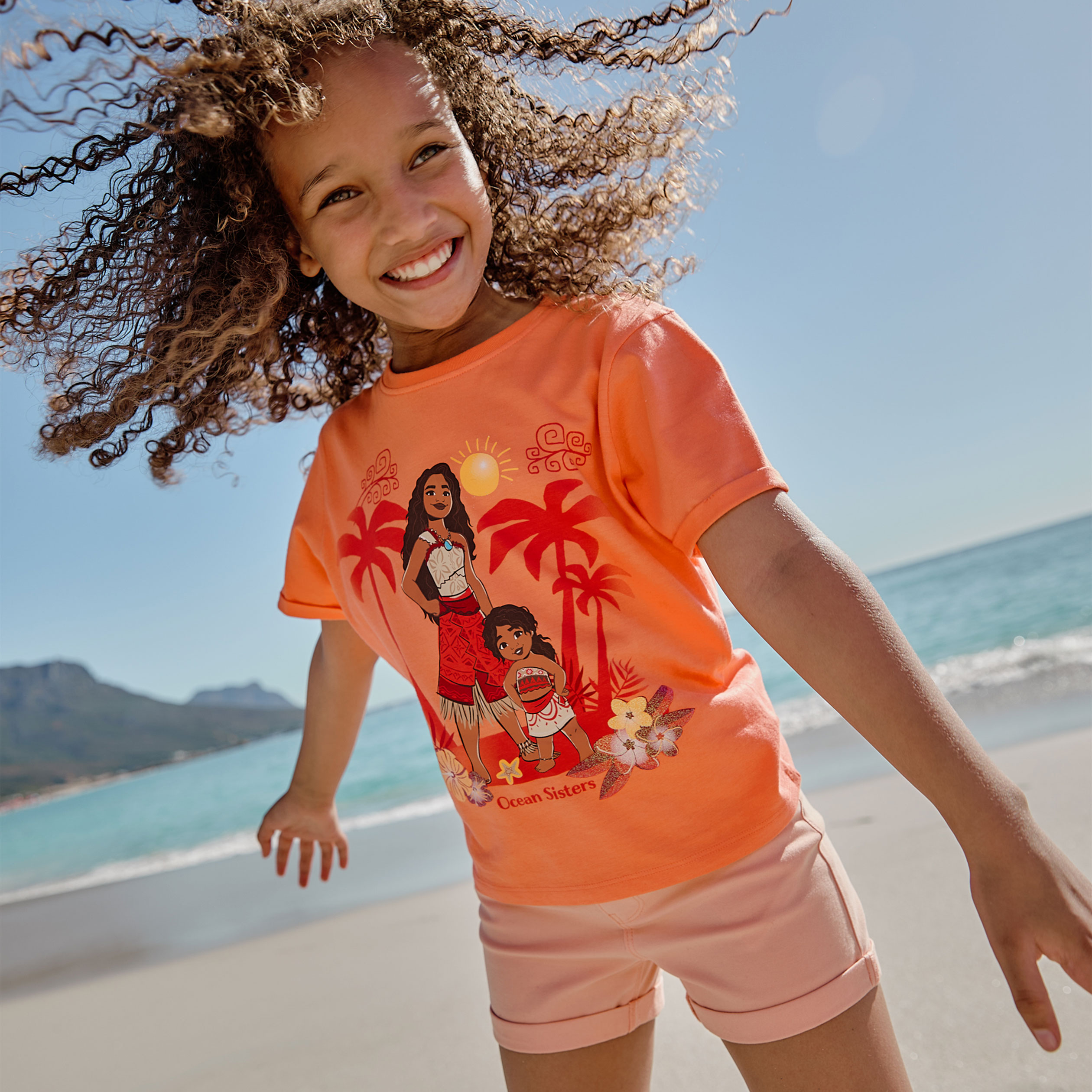 t shirt manches courtes coton vaiana orange clair fille T-shirt manches courtes coton Vaiana orange clair fille