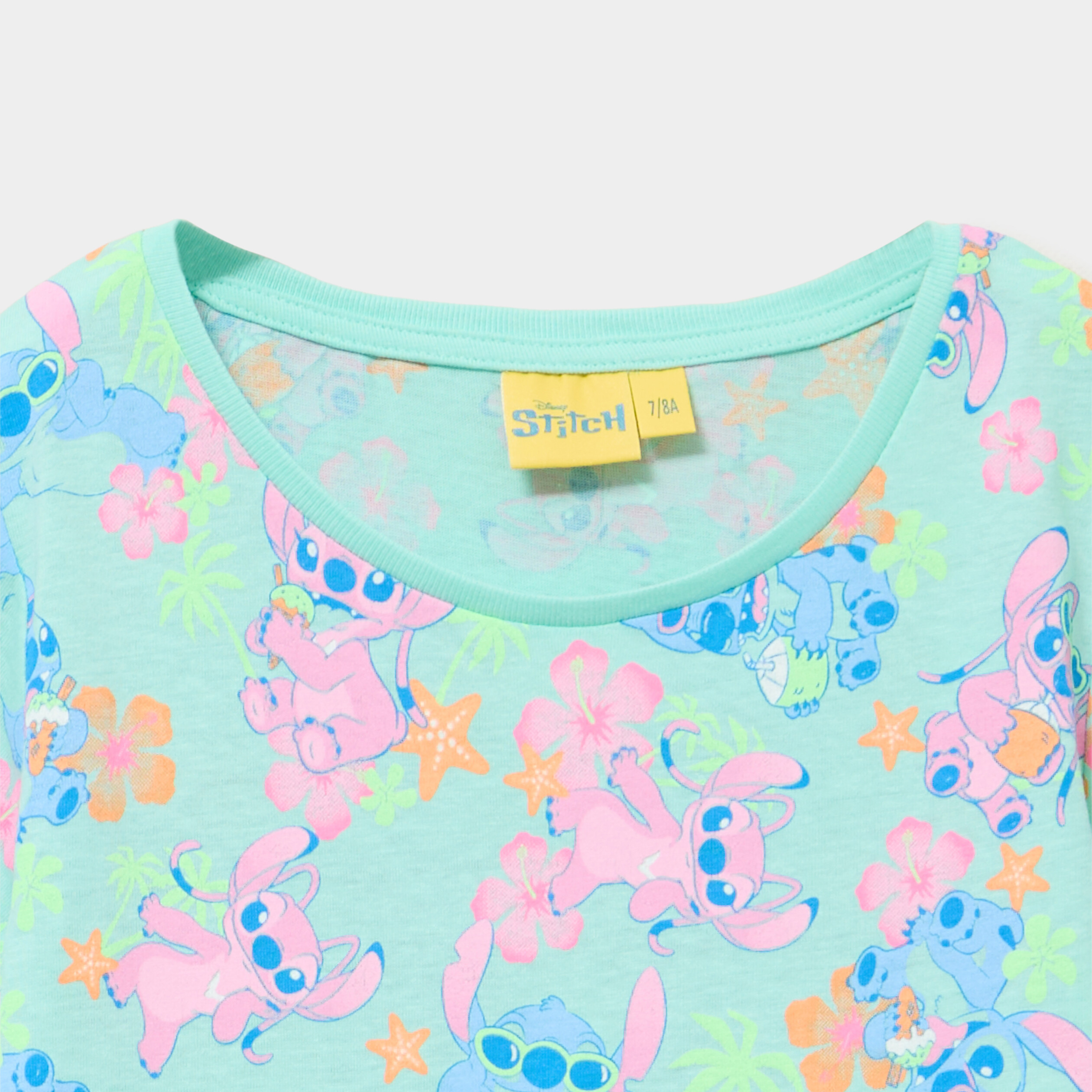 Chemise de nuit mi-longue coton Stitch vert clair fille