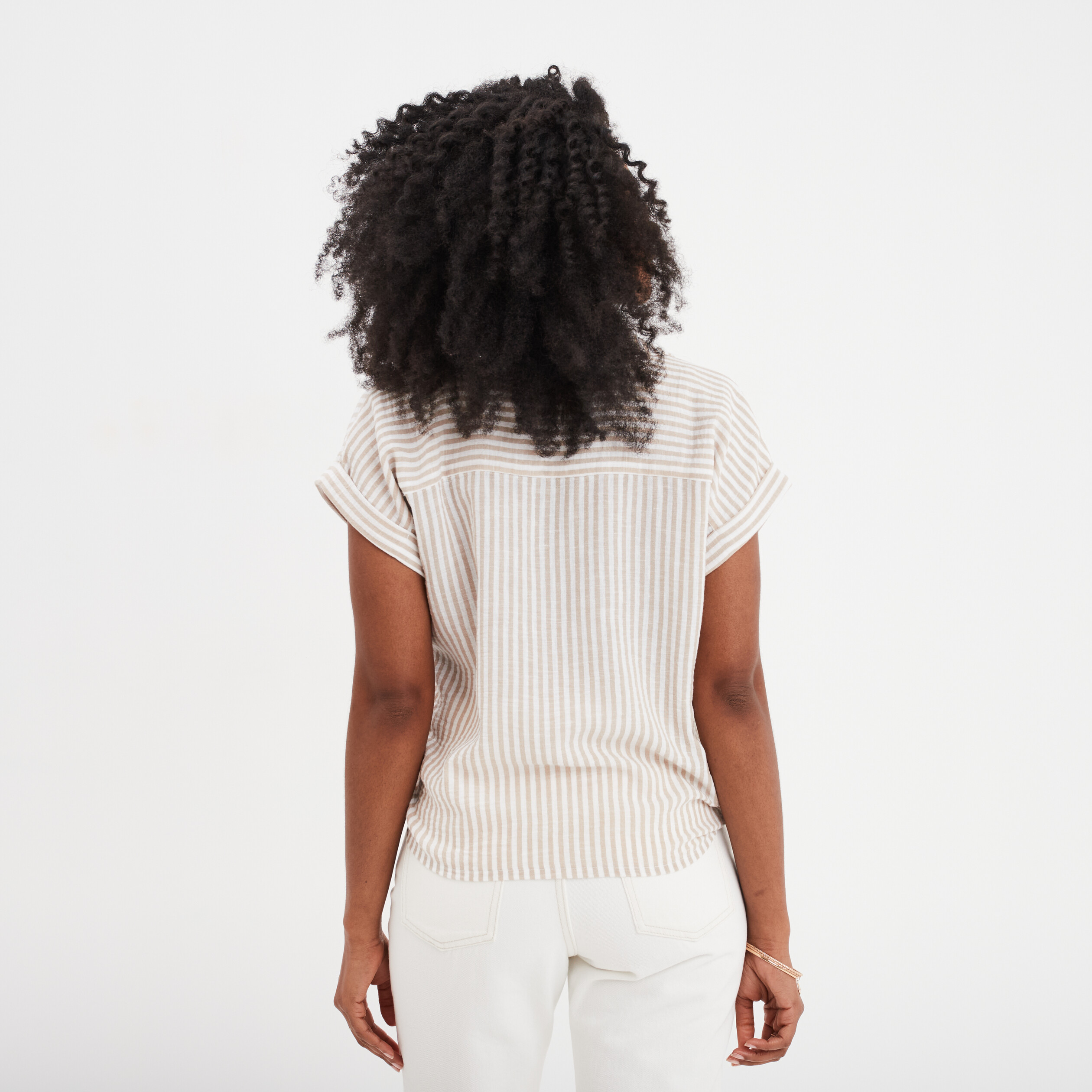 blouse nouee ajustee manches courtes beige femme Blouse nouée ajustée manches courtes beige femme