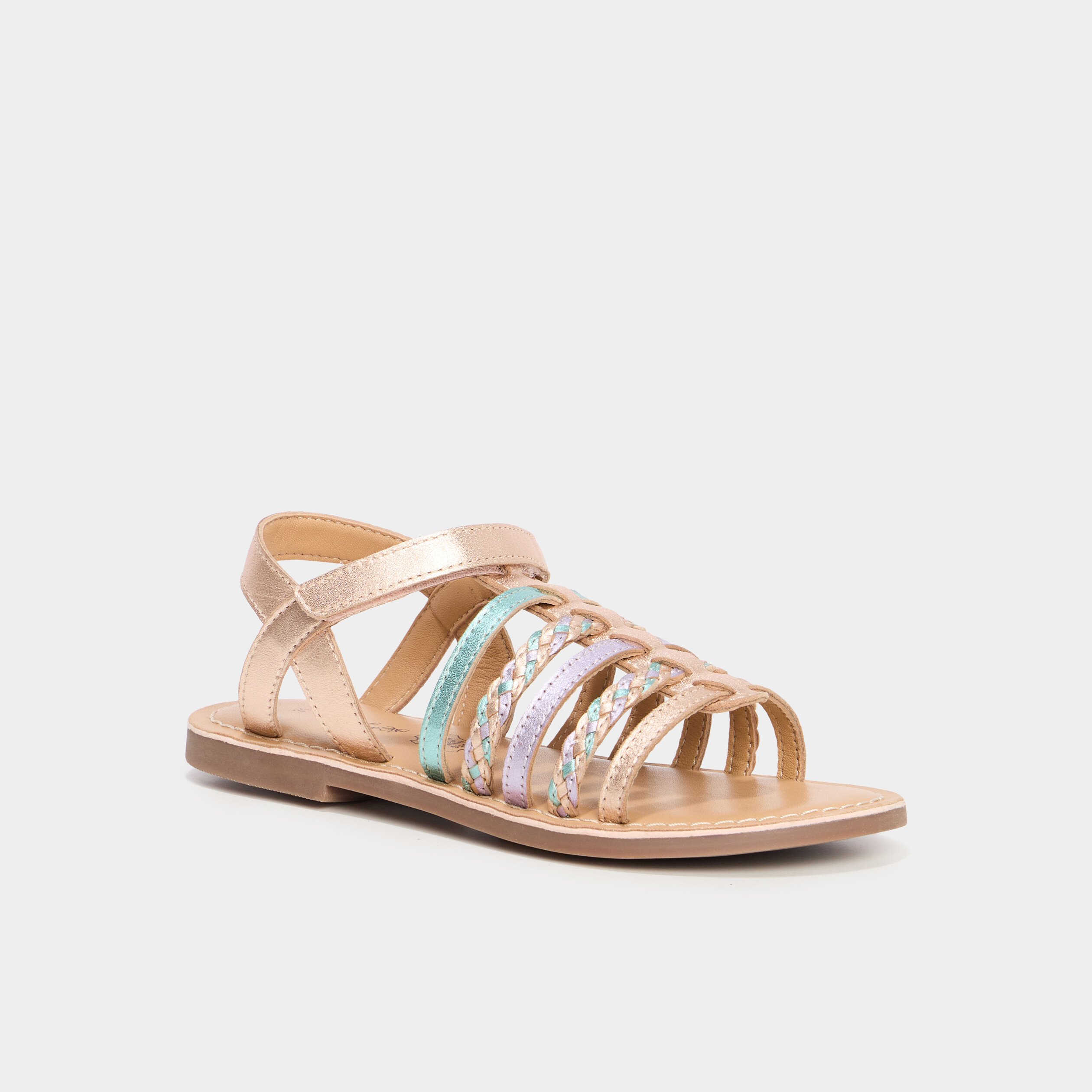 sandales brides tressees en cuir multicolore fille Sandales brides tressées en cuir multicolore fille
