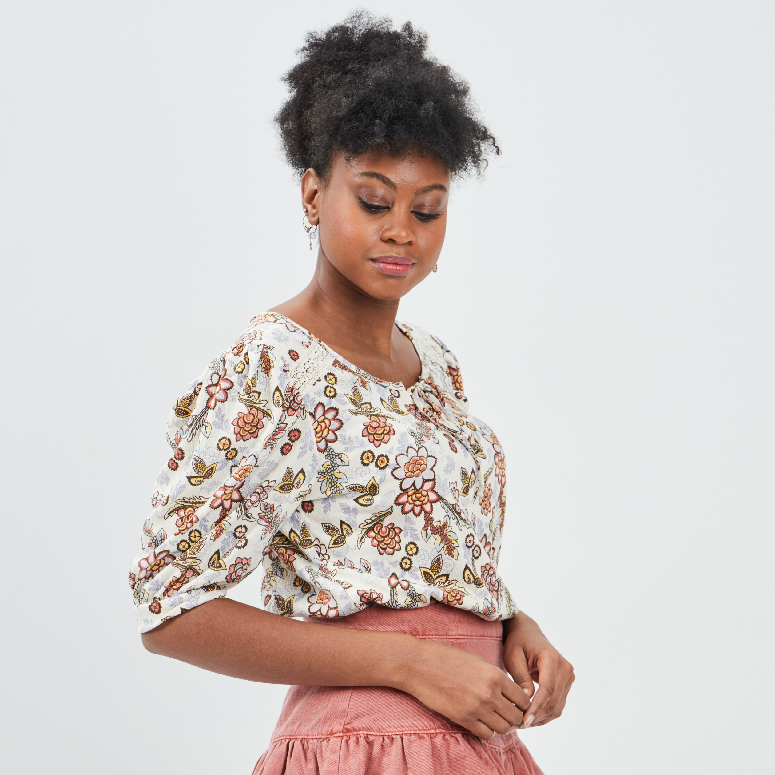 T-shirt manches courtes beige femme