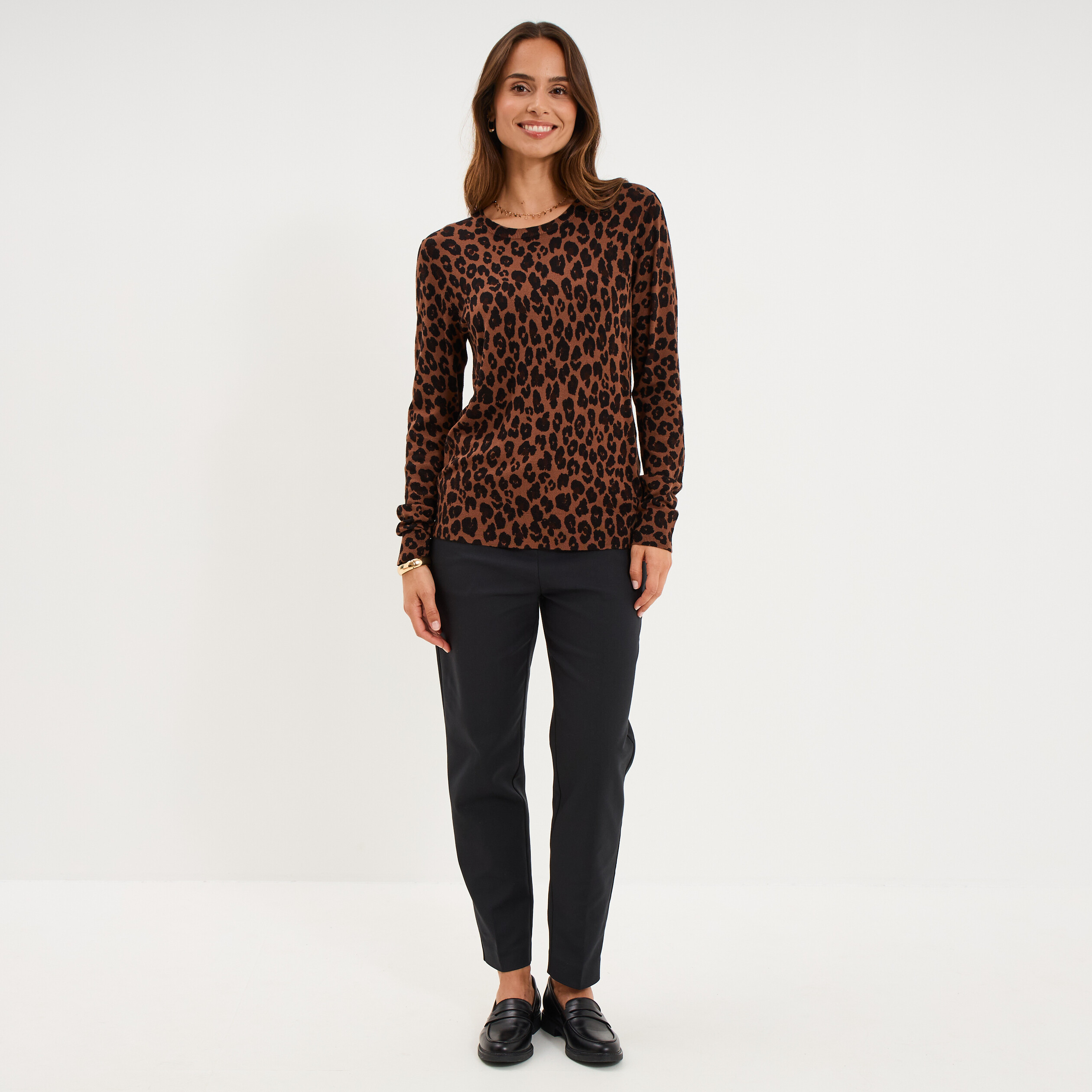 Pull col rond manches longues marron chocolat femme