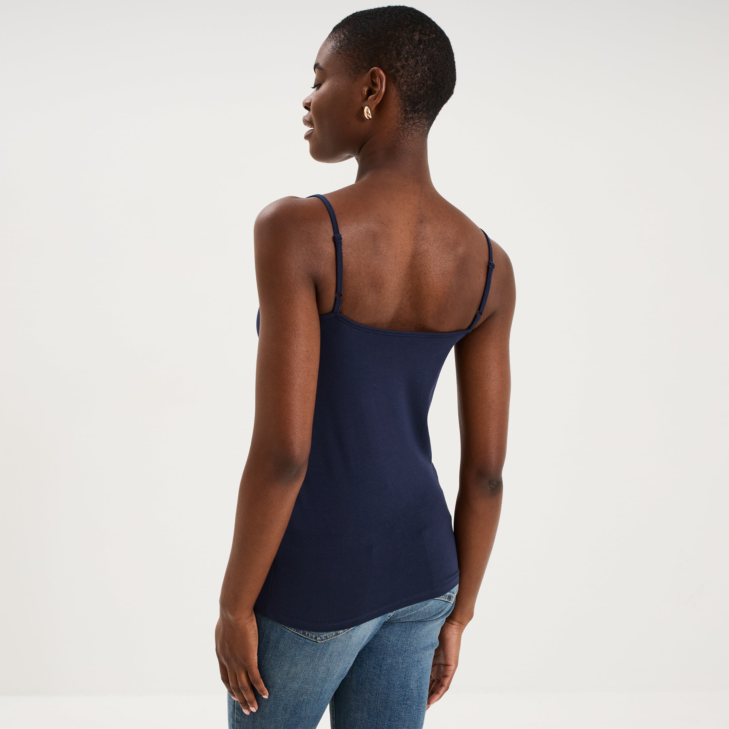 D&eacute;bardeur bretelles r&eacute;glables en coton bleu marine femme